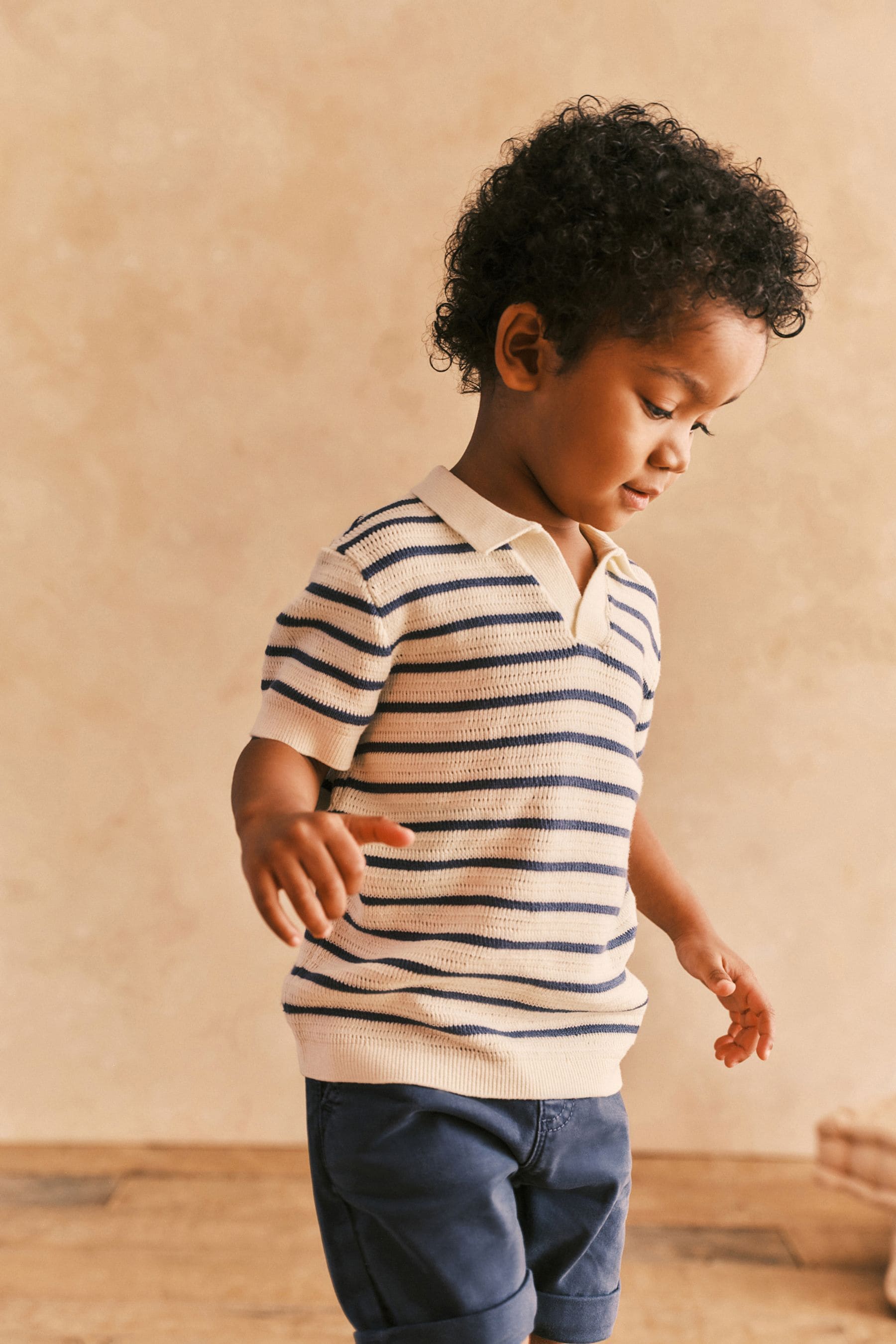 Ecru/Navy Stripe Short Sleeved Polo Shirt (3mths-7yrs)