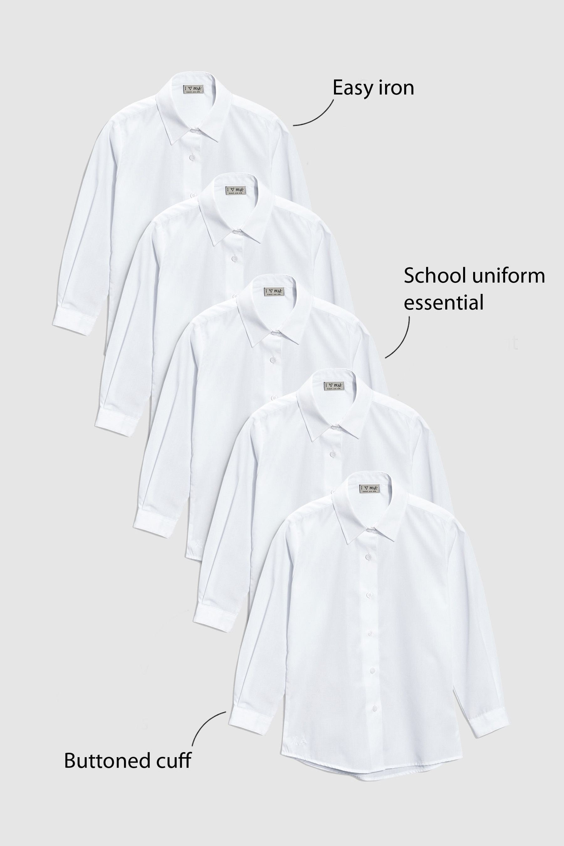 White 5 Pack Long Sleeve Formal School Shirts (3-18yrs)