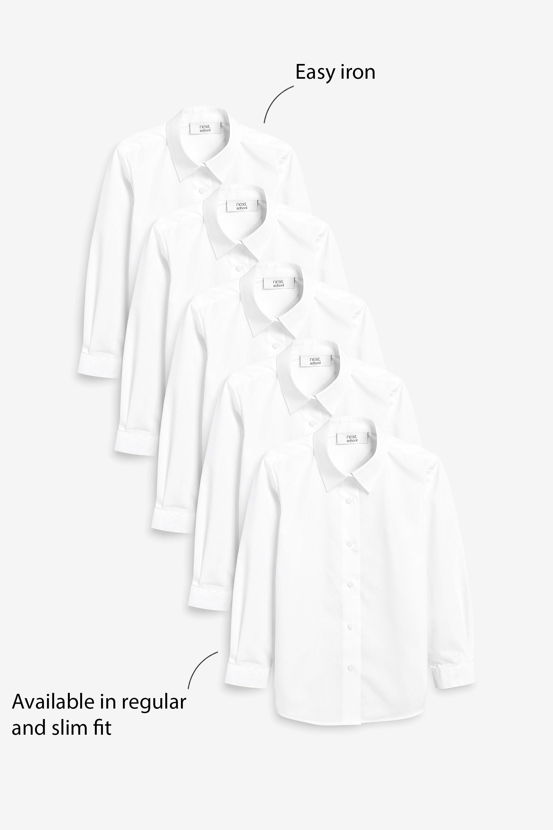 White 5 Pack Long Sleeve Formal School Shirts (3-18yrs)