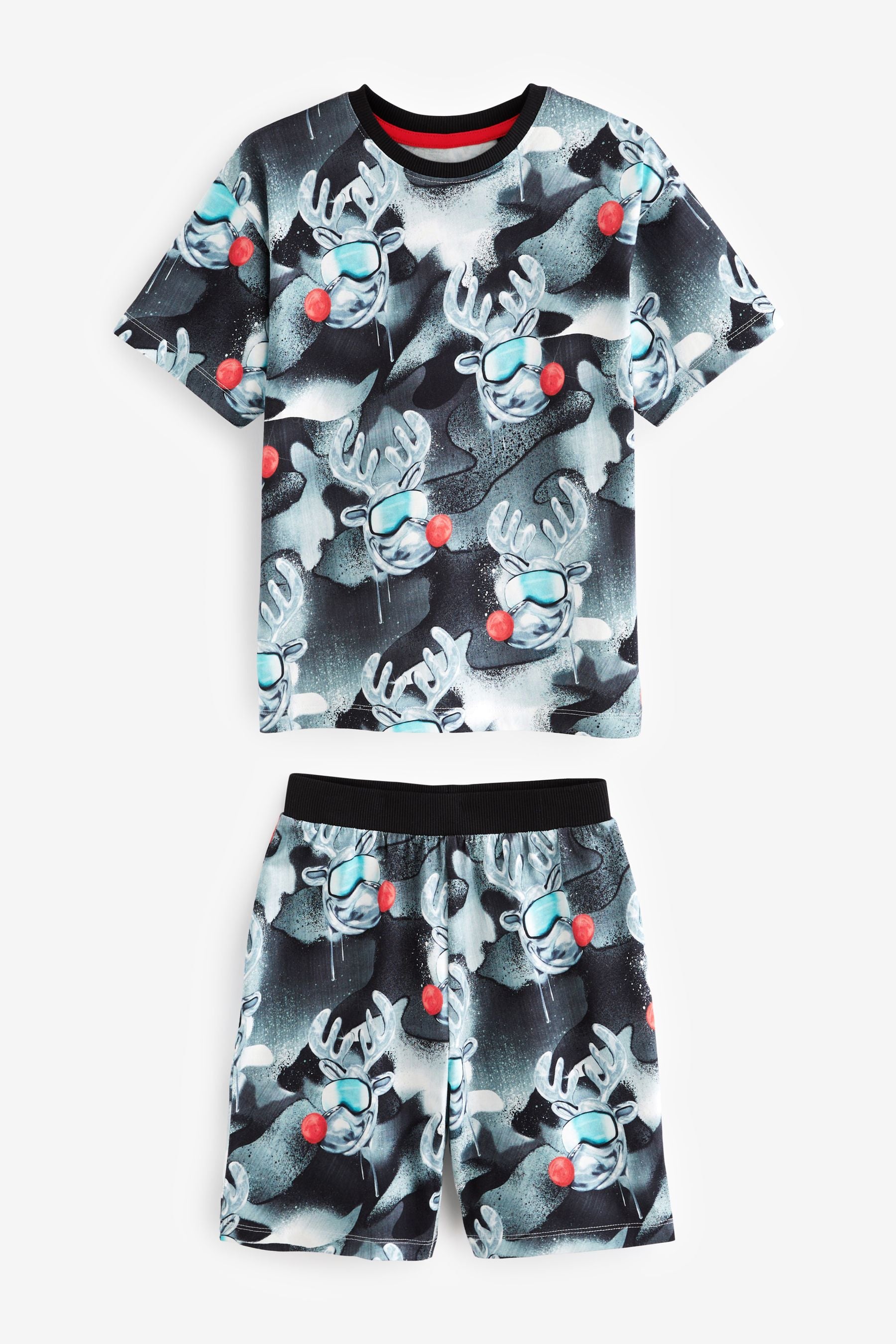 Monochrome Reindeer Short Pyjamas (3-16yrs)