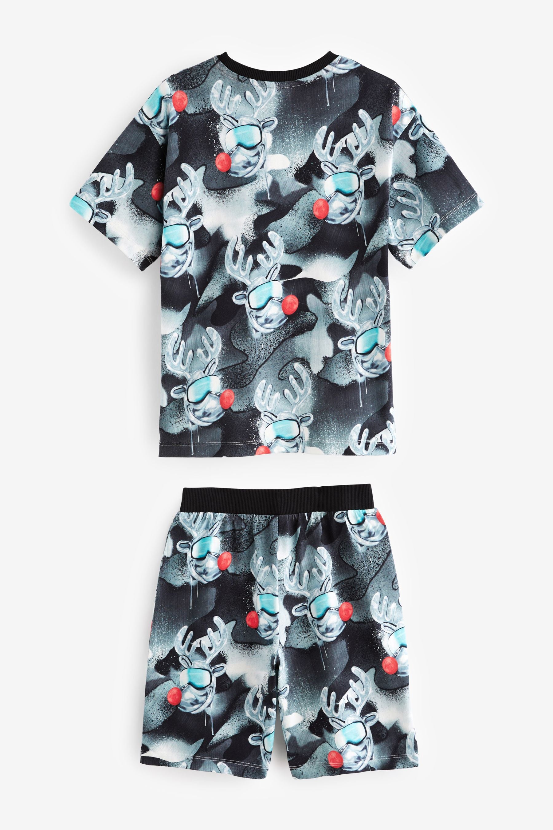 Monochrome Reindeer Short Pyjamas (3-16yrs)