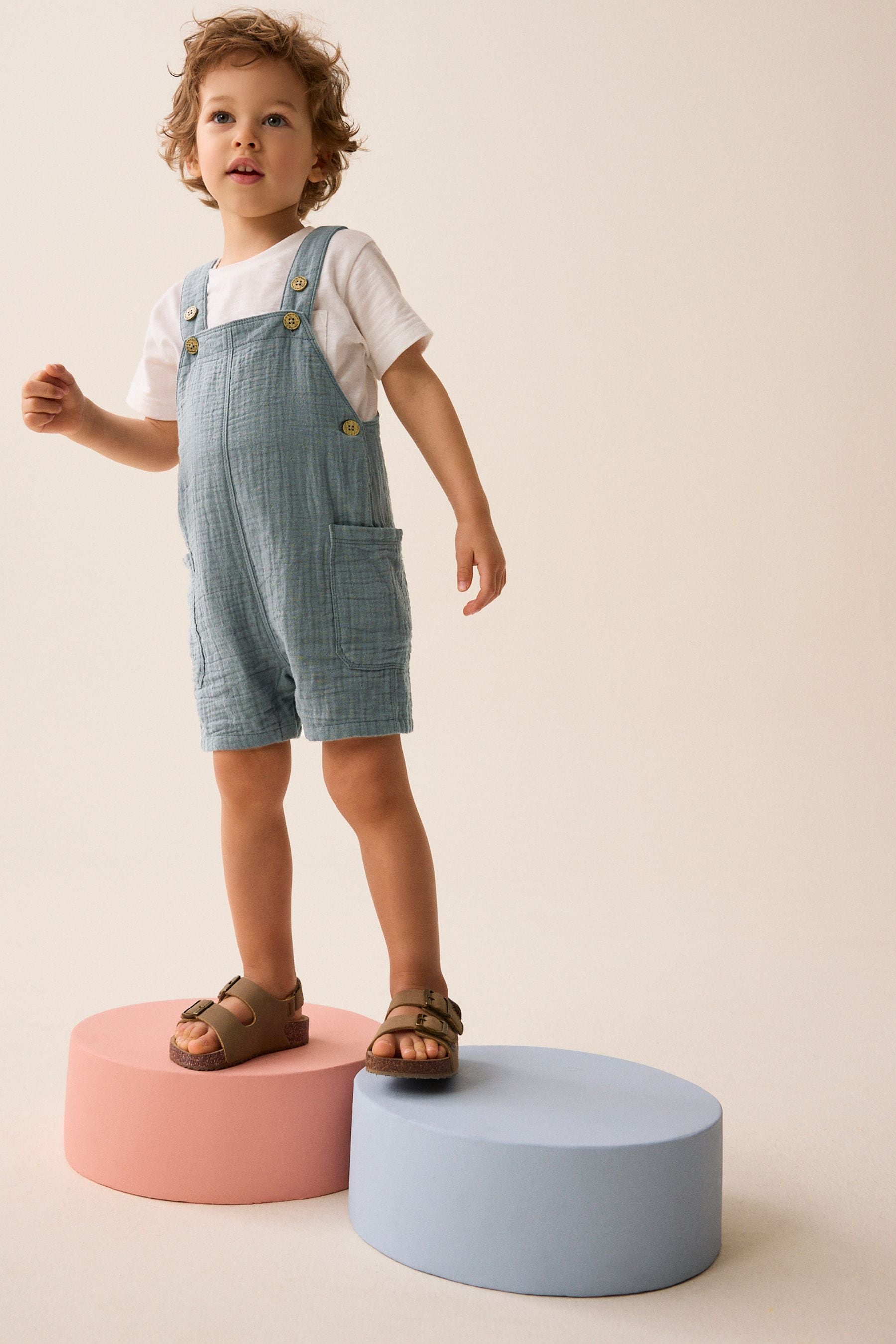 Blue Soft Textured Cotton Dungaree (3mths-7yrs)