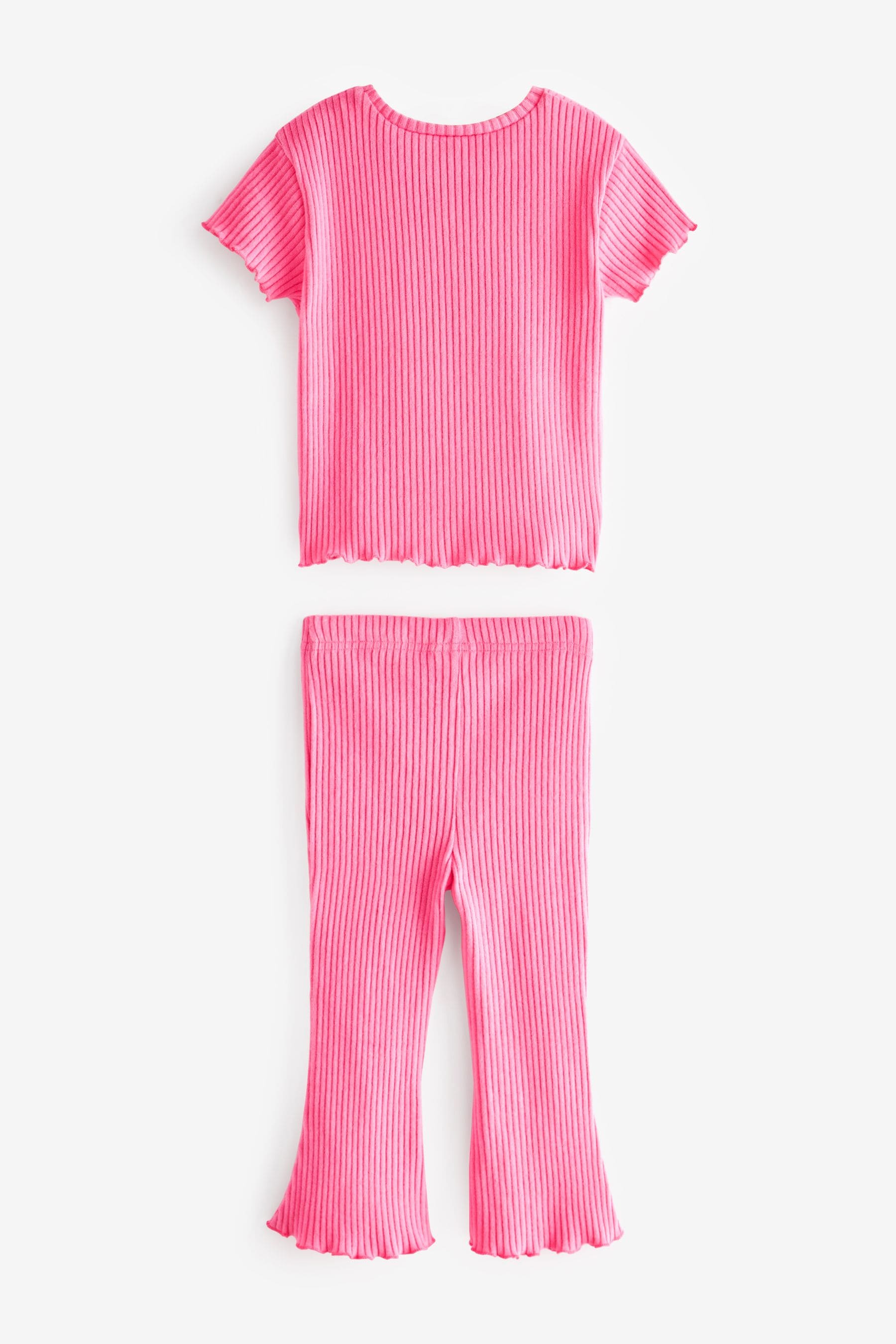 Pink Ribbed T-Shirt And Flare Trousers Set (3mths-7yrs)