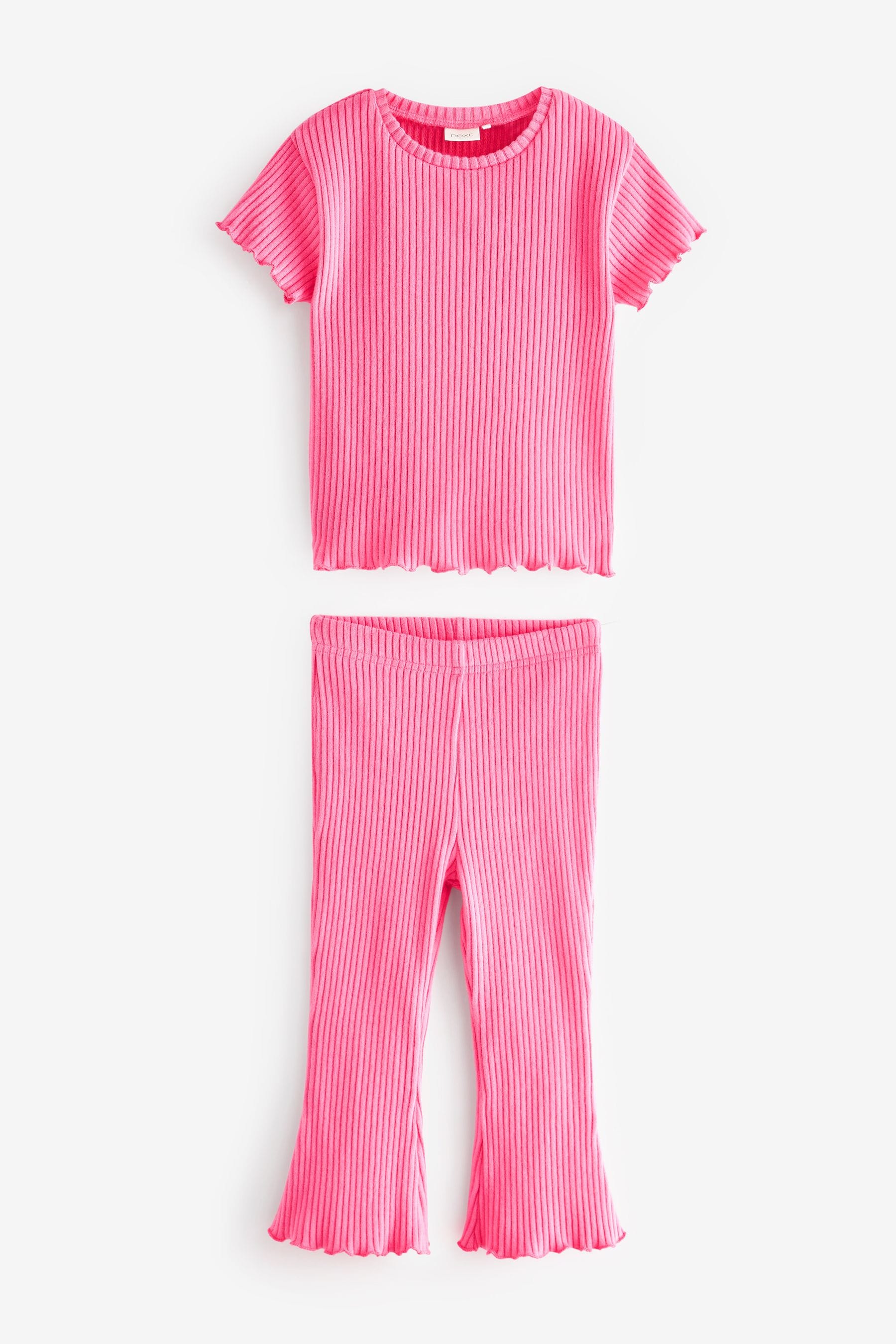 Pink Ribbed T-Shirt And Flare Trousers Set (3mths-7yrs)