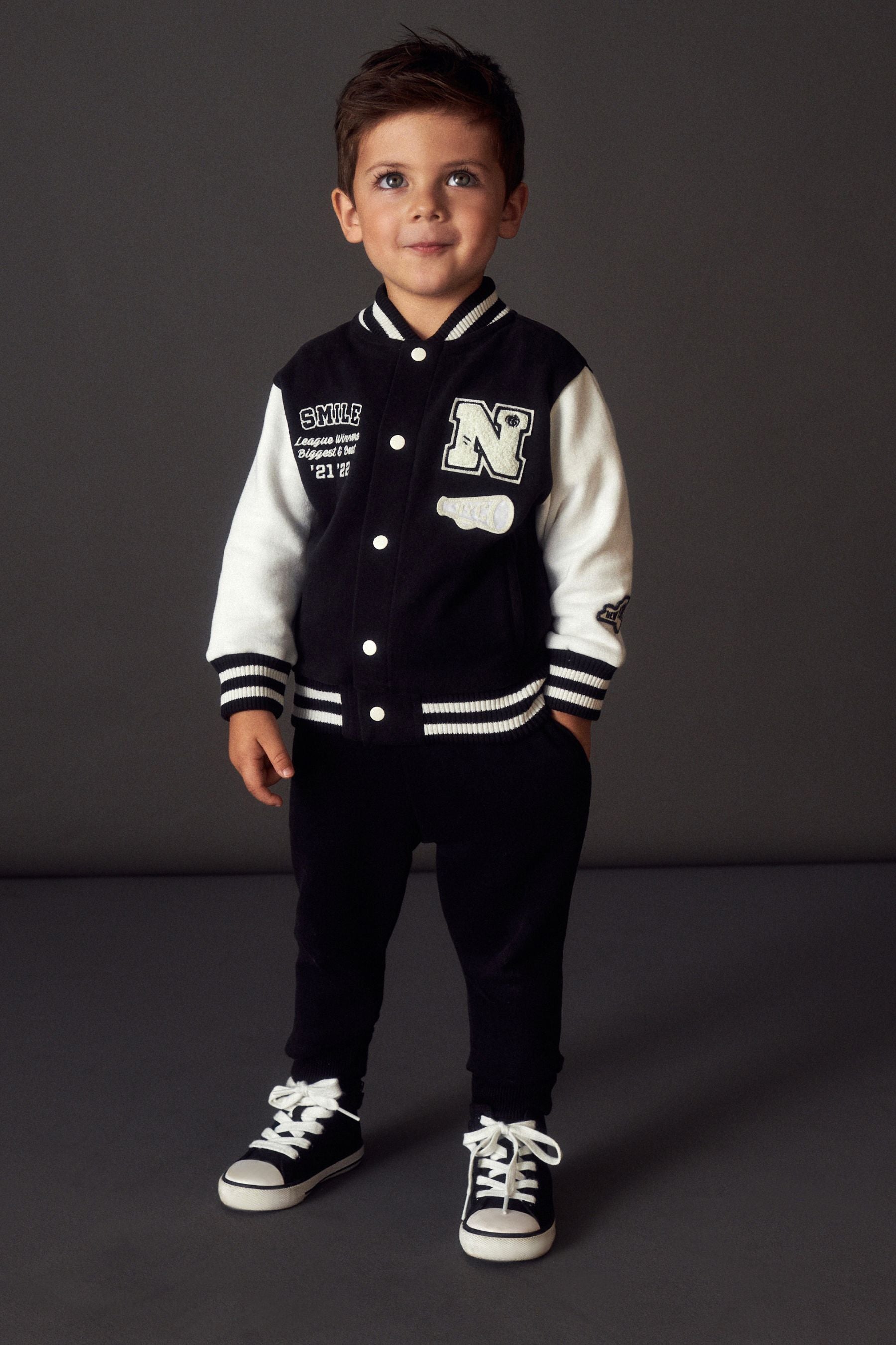 Black/White Letterman Jacket and Joggers Set (3mths-7yrs)