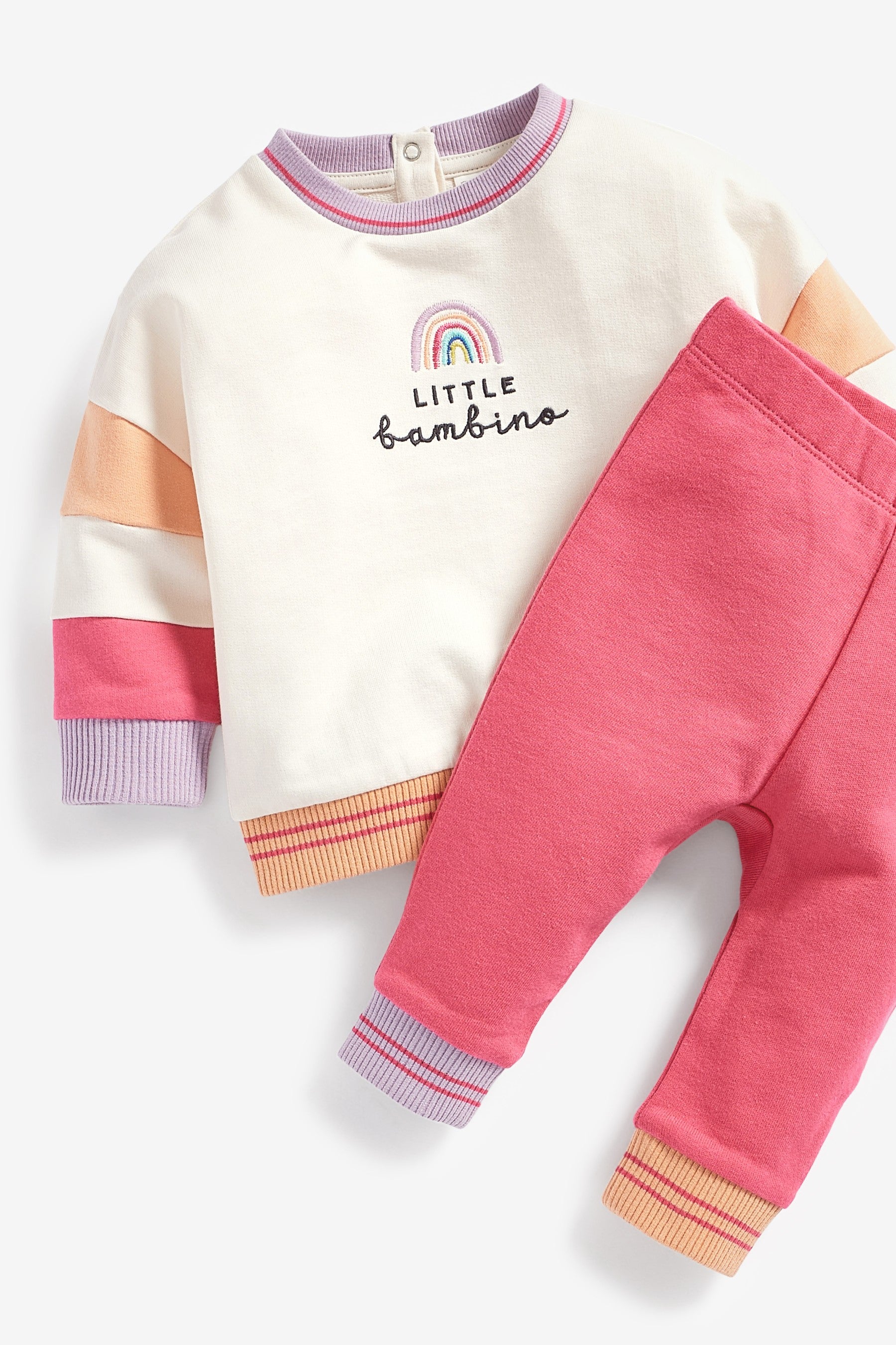 Pink/White Baby Sweatshirt And Jogger Set (0mths-2yrs)