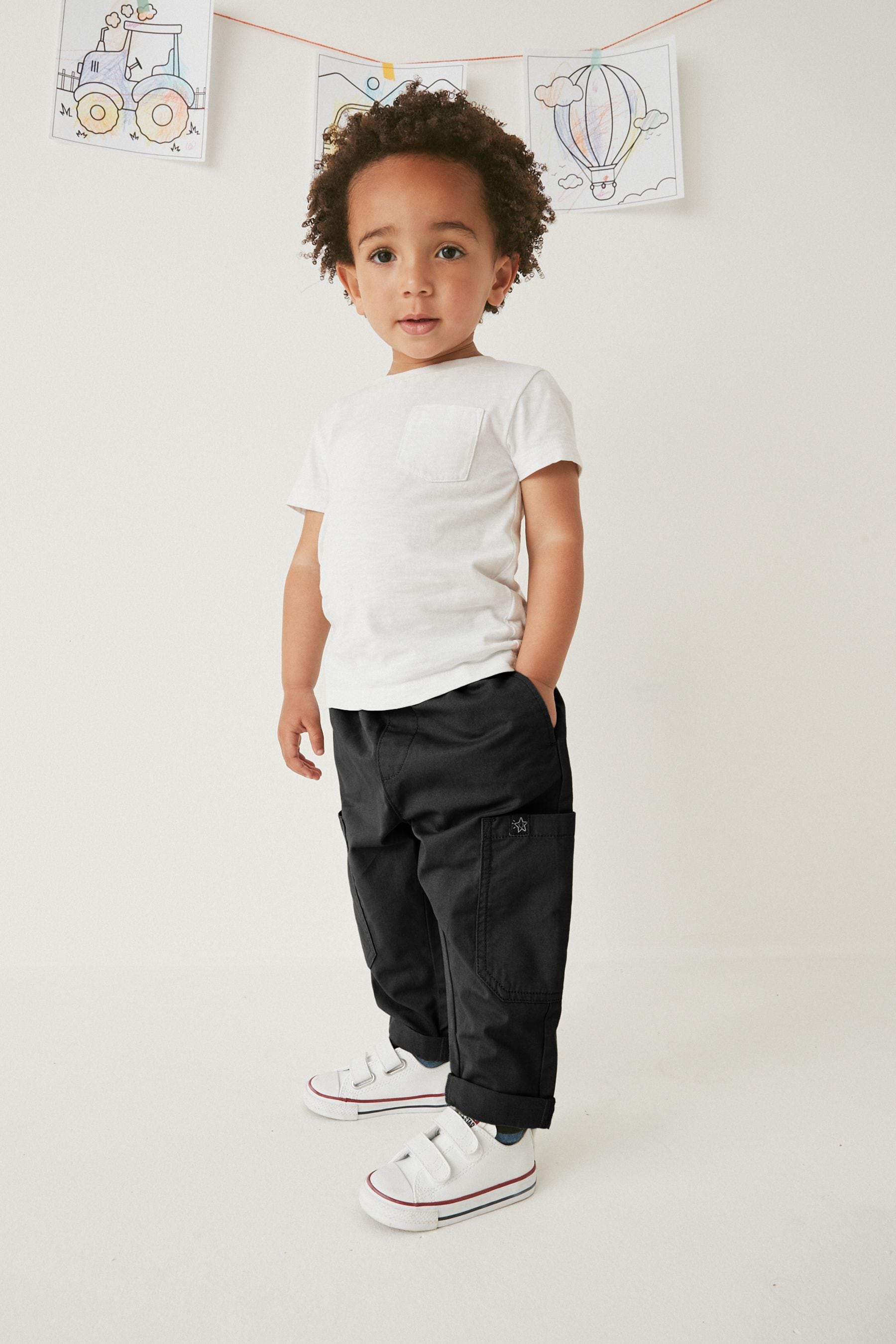 Black Side Pocket Pull-On Trousers (3mths-7yrs)