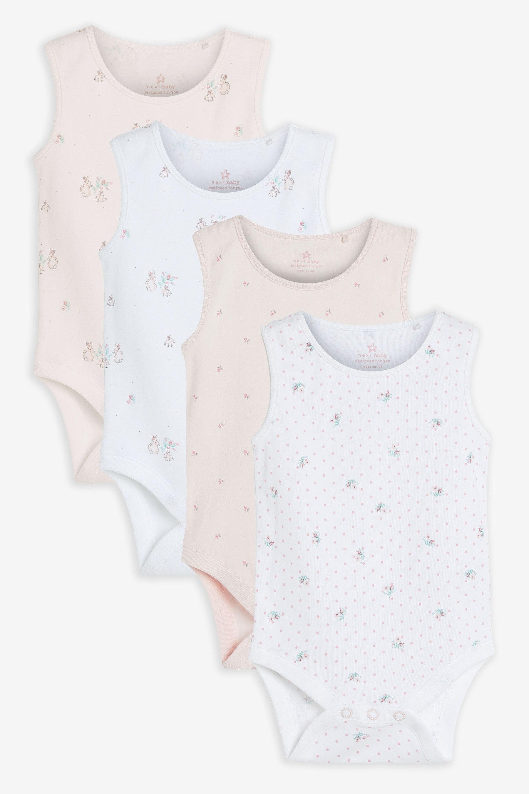 Pink 4 Pack Bunny Vest Bodysuits (0mths-3yrs)