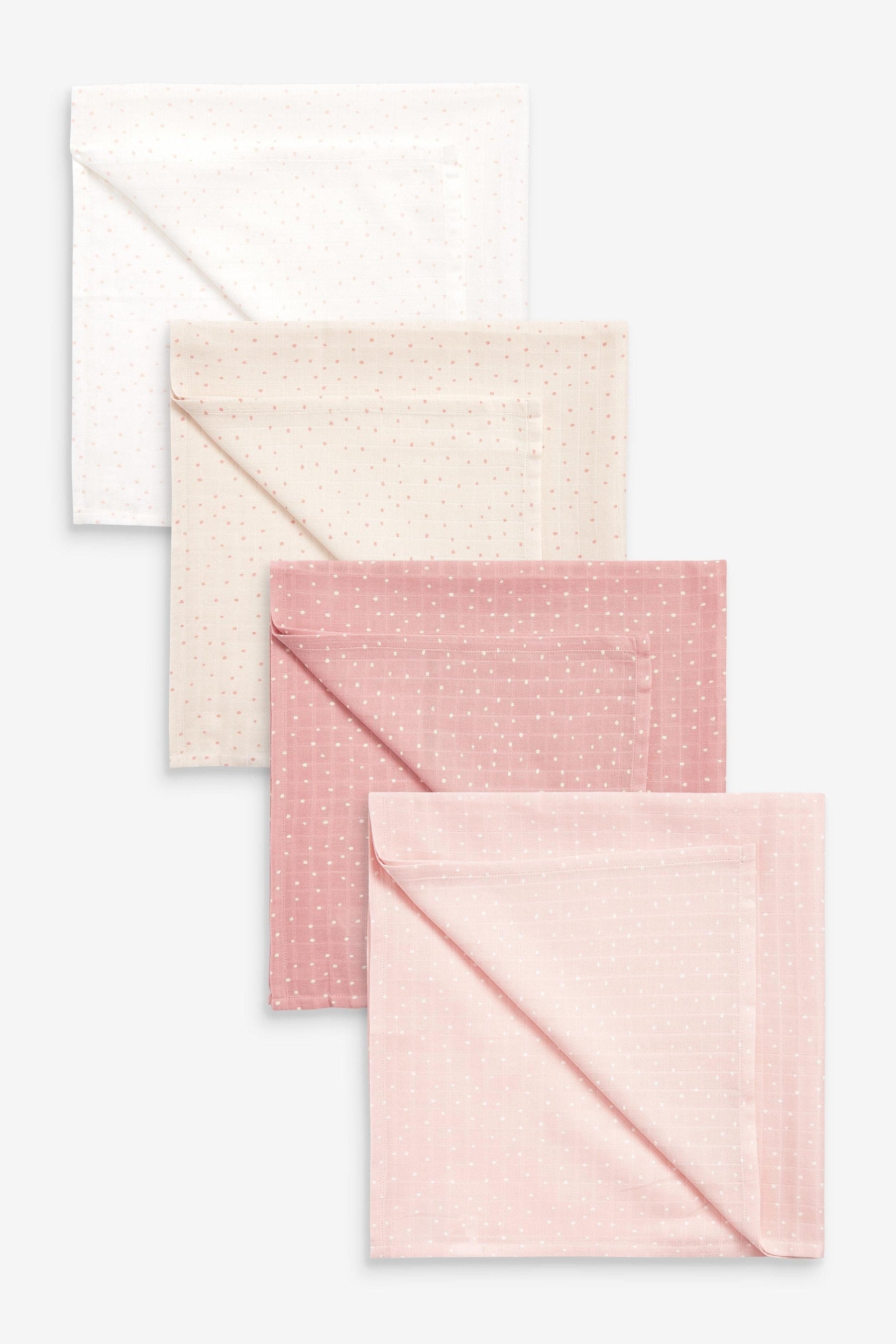 Pink Spot 4 Pack Baby Muslin Cloths