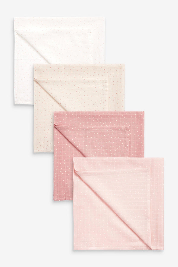 Pink Spot 4 Pack Baby Muslin Cloths