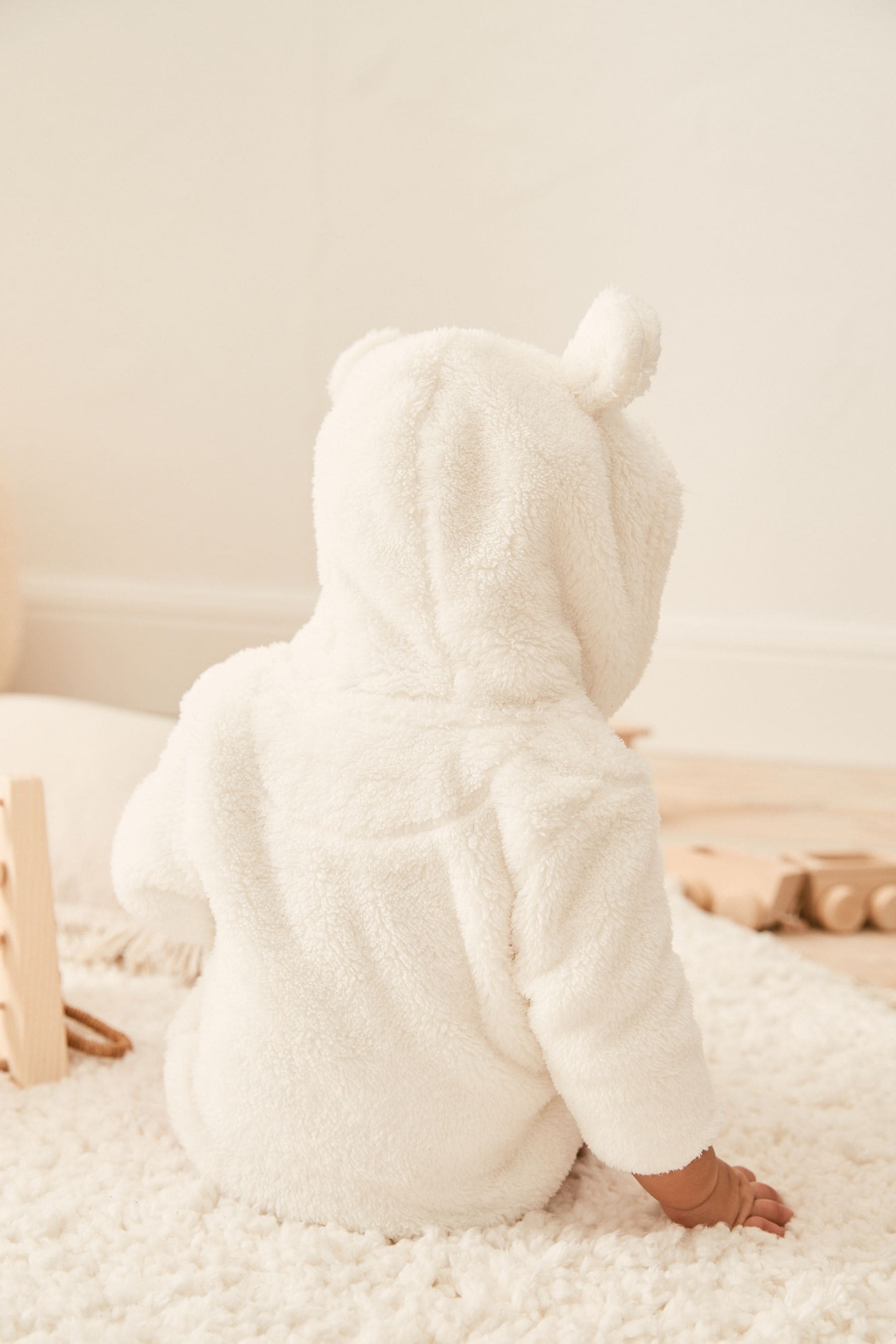 White Cosy Fleece Bear Baby Jacket