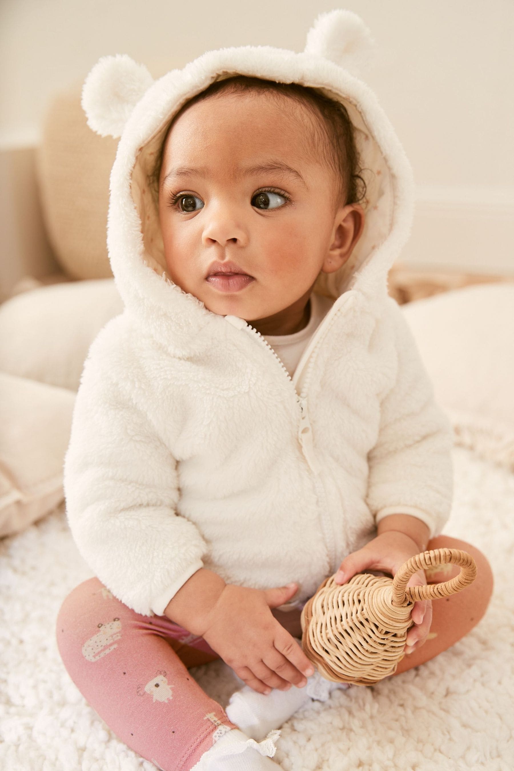 White Cosy Fleece Bear Baby Jacket