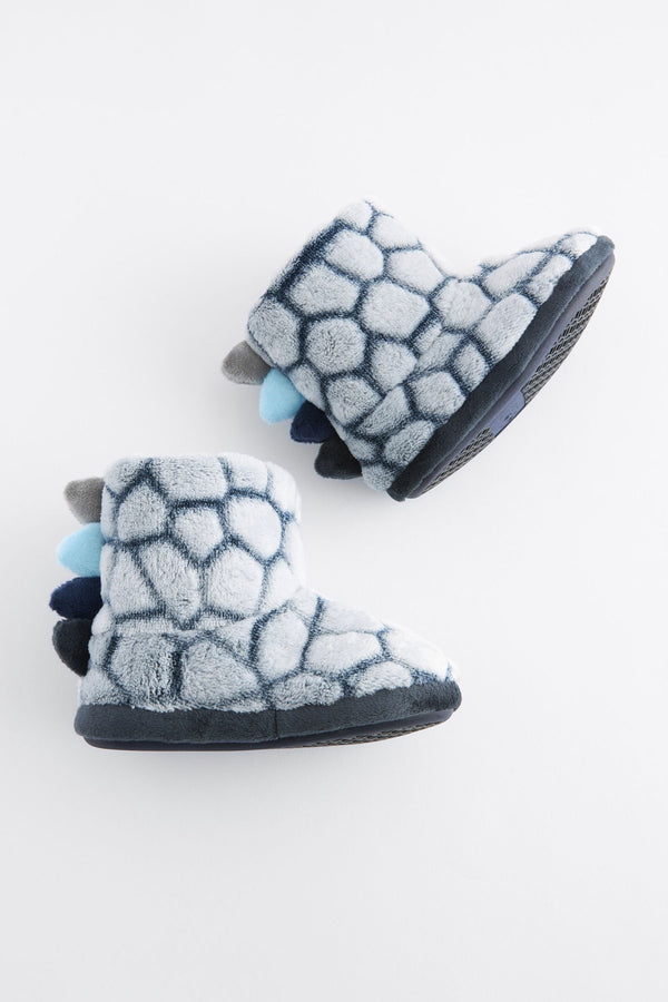 Grey Dino Scale Warm Lined Slipper Boots