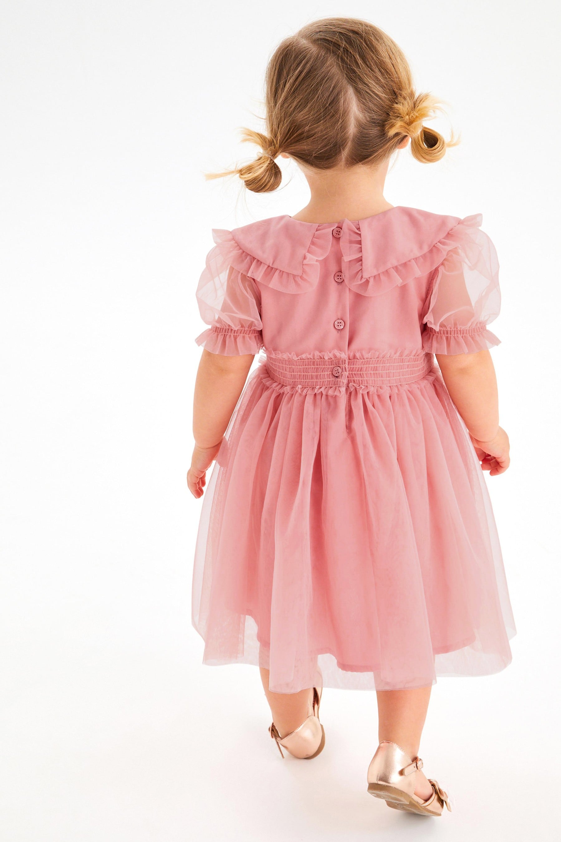 Rose Pink Embellished Mesh Collar Dress (3mths-8yrs)