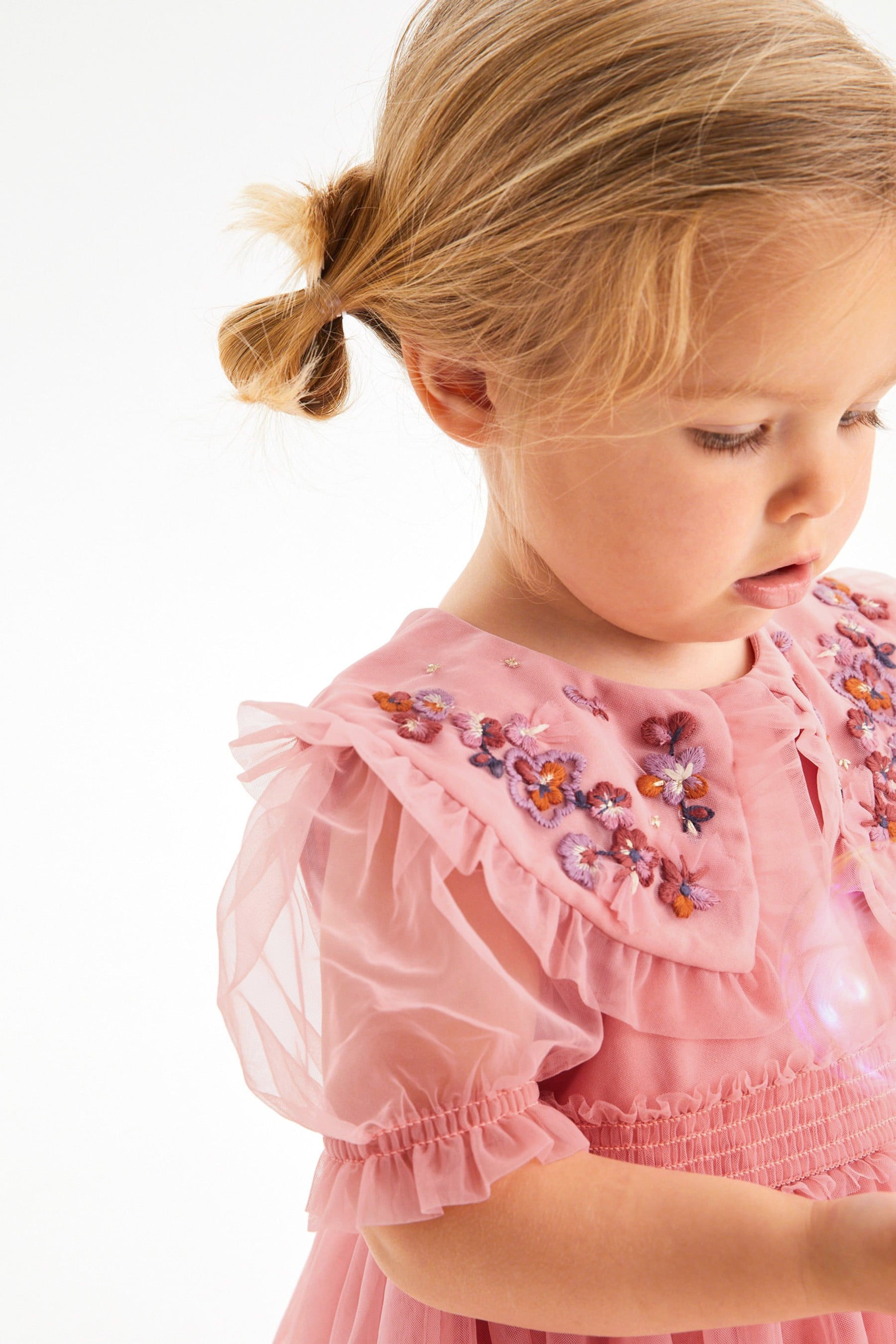 Rose Pink Embellished Mesh Collar Dress (3mths-8yrs)