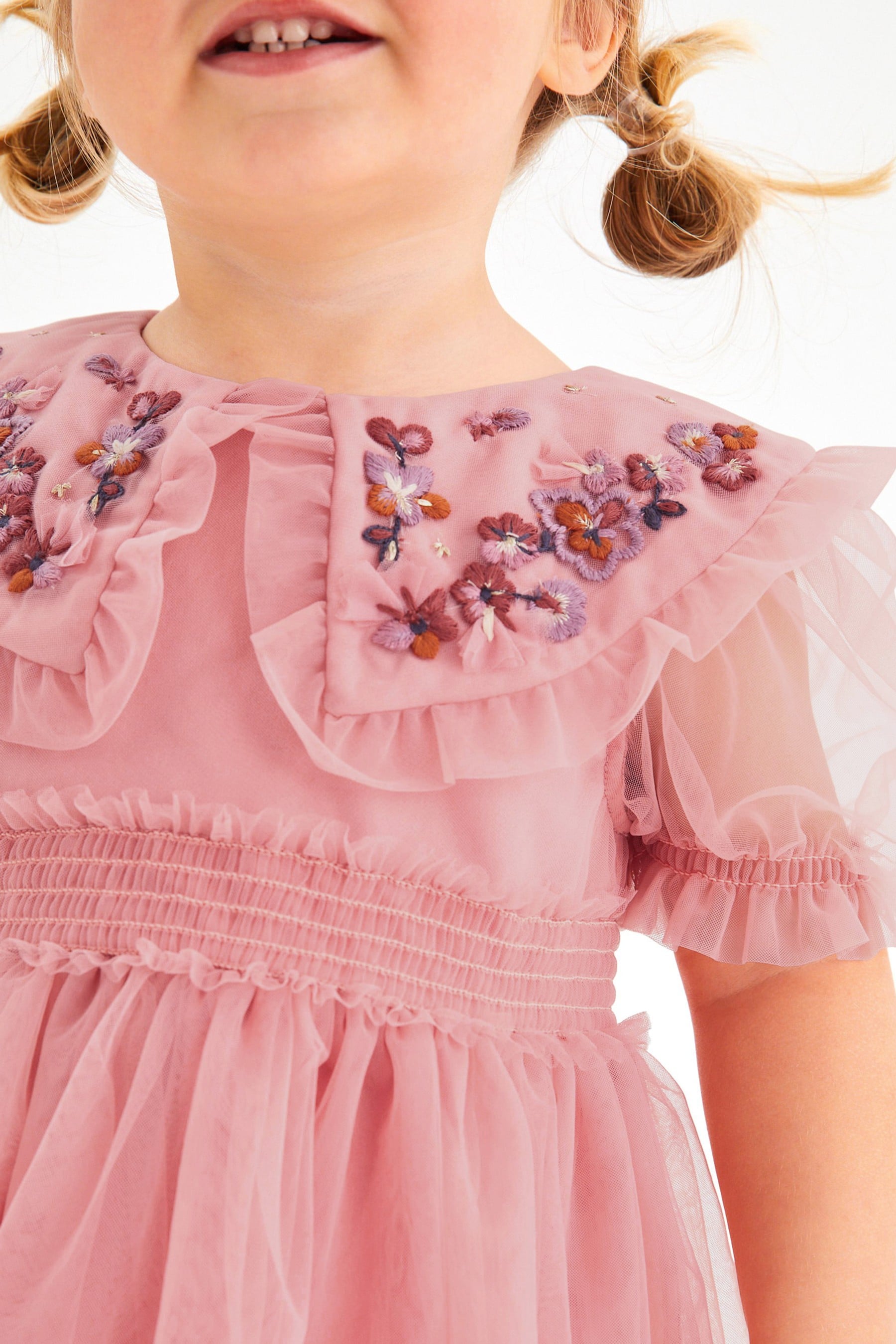 Rose Pink Embellished Mesh Collar Dress (3mths-8yrs)