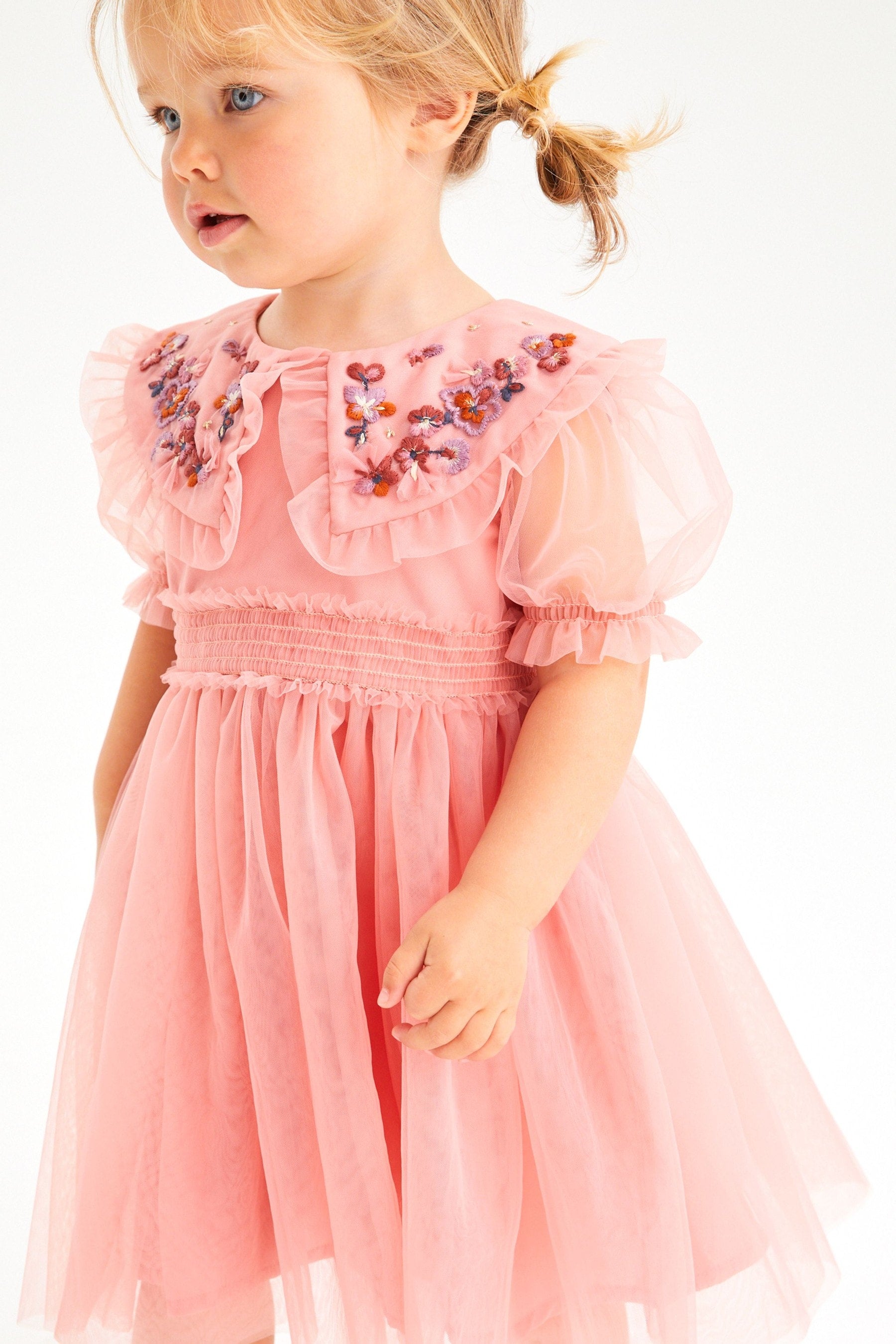 Rose Pink Embellished Mesh Collar Dress (3mths-8yrs)