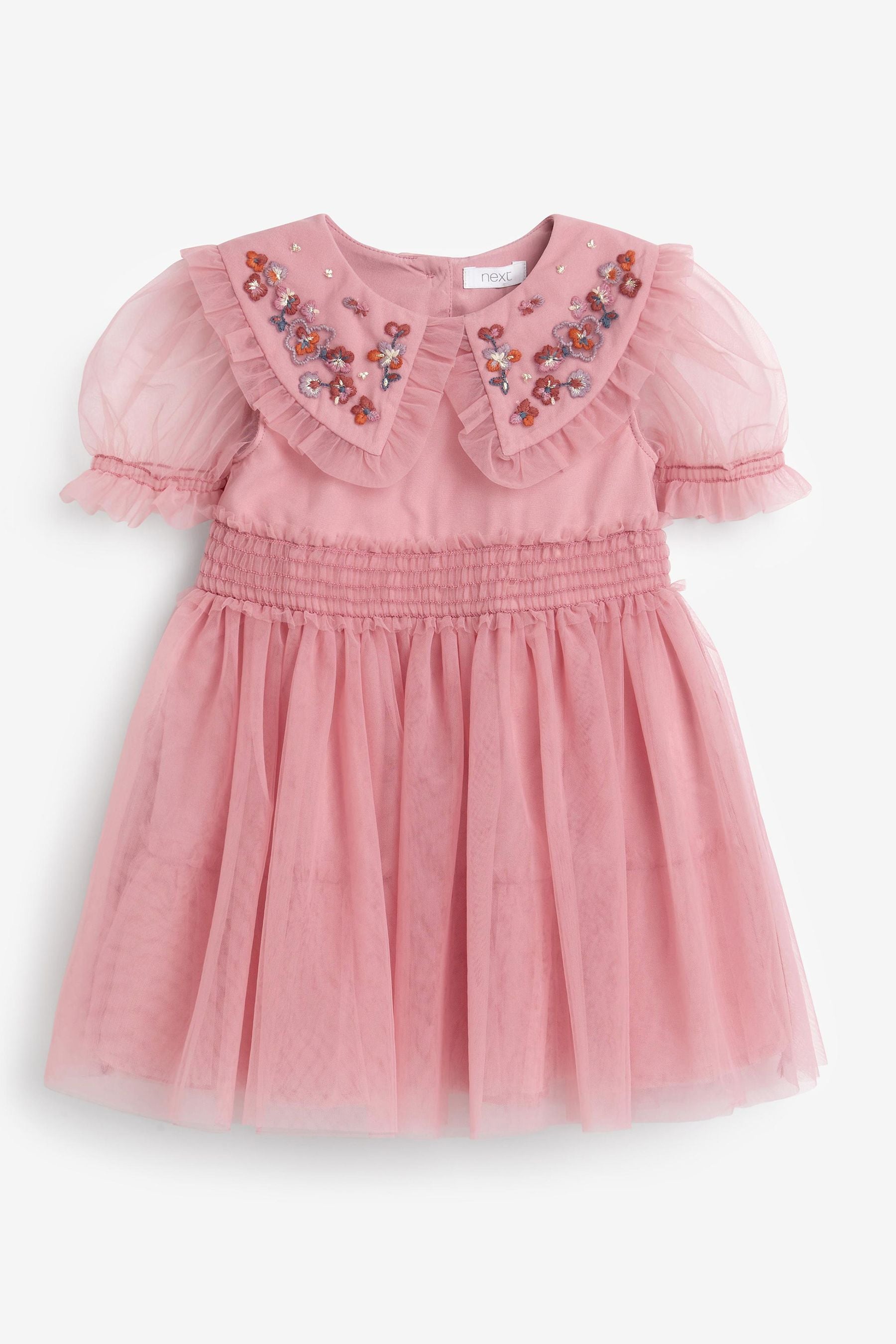 Rose Pink Embellished Mesh Collar Dress (3mths-8yrs)