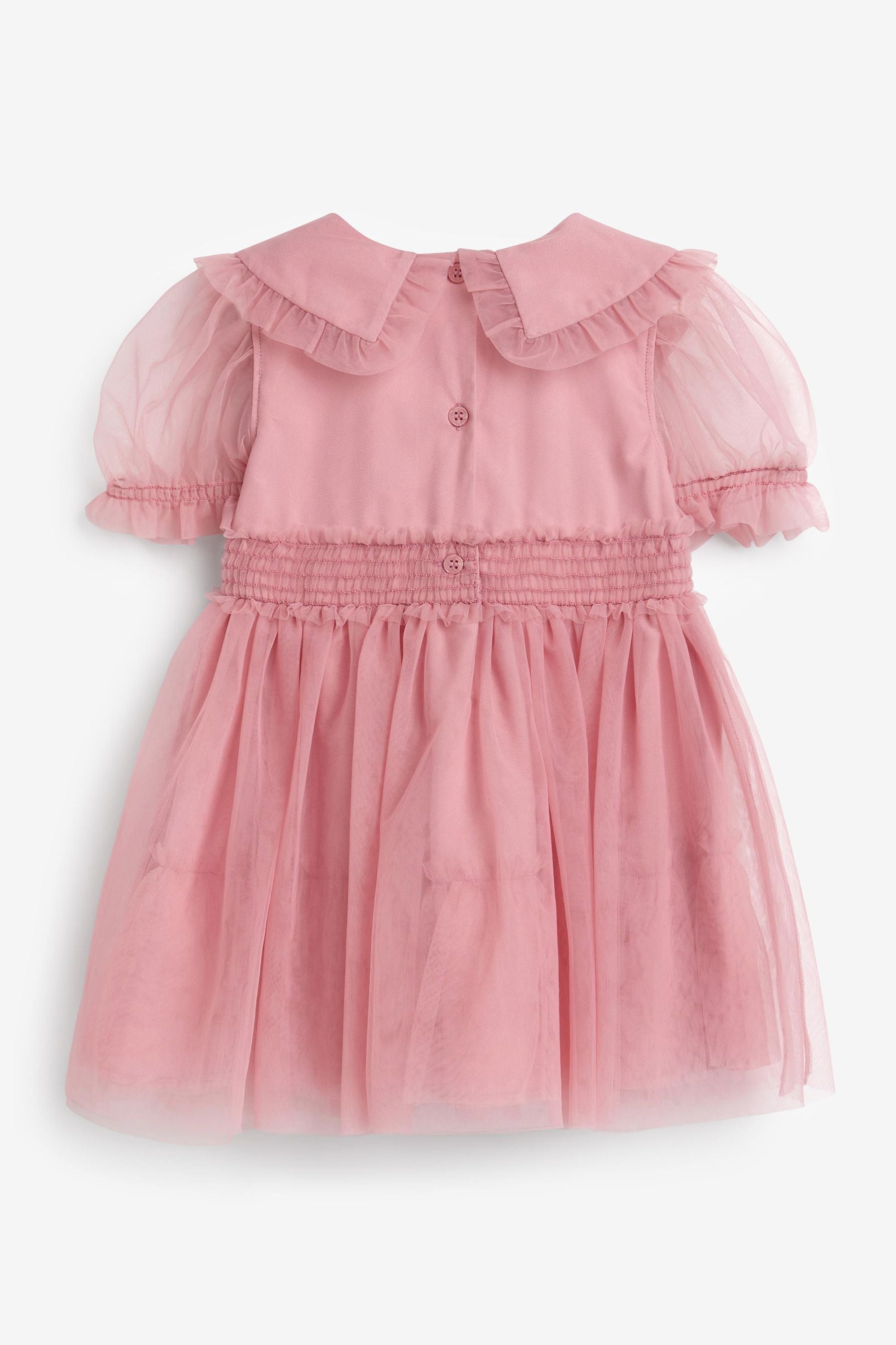 Rose Pink Embellished Mesh Collar Dress (3mths-8yrs)