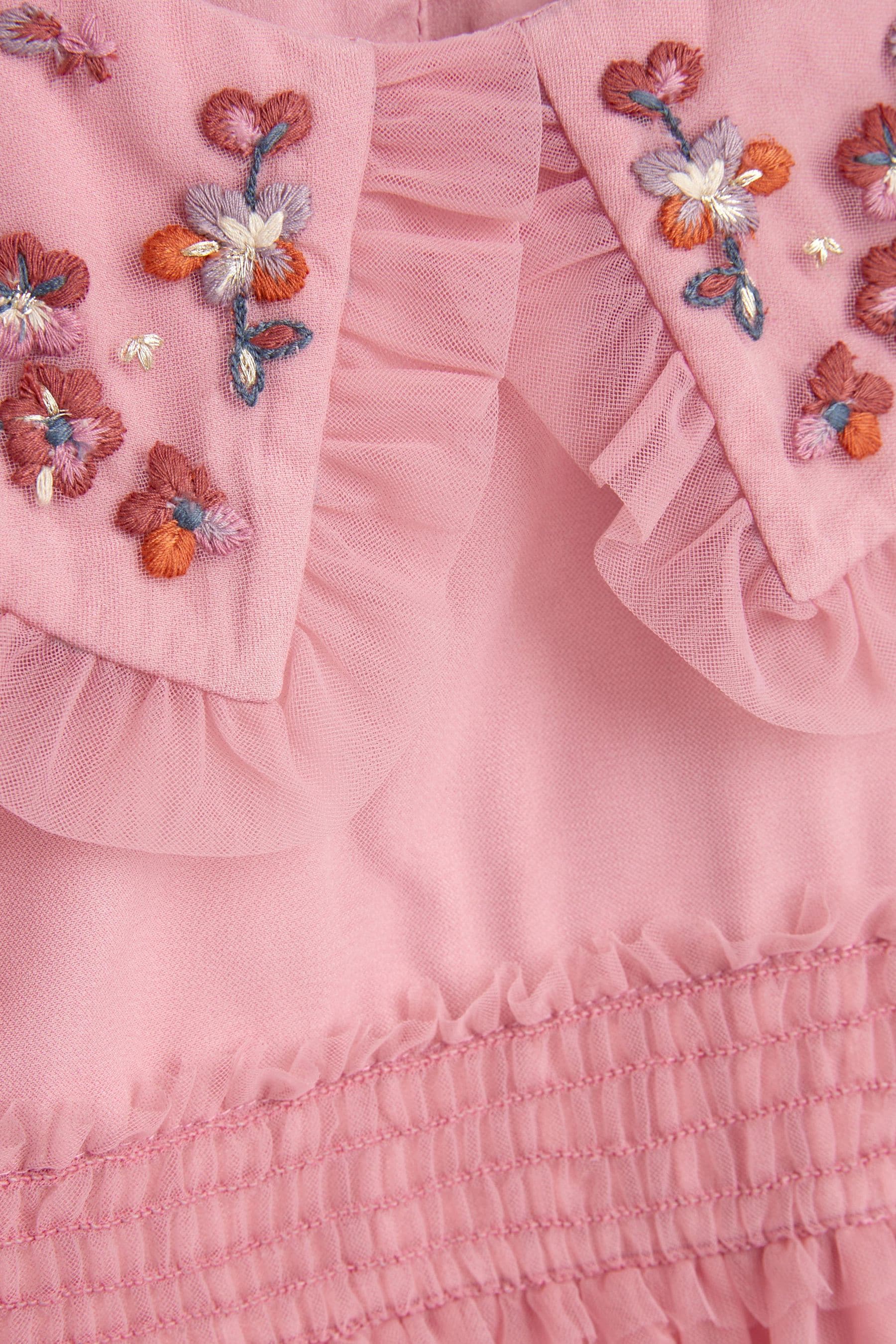 Rose Pink Embellished Mesh Collar Dress (3mths-8yrs)