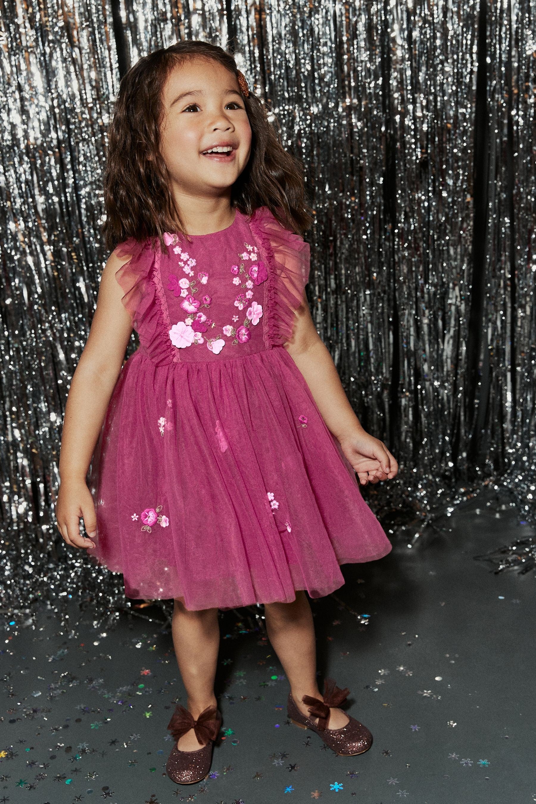 Berry Red Mesh Party Dress (3mths-8yrs)