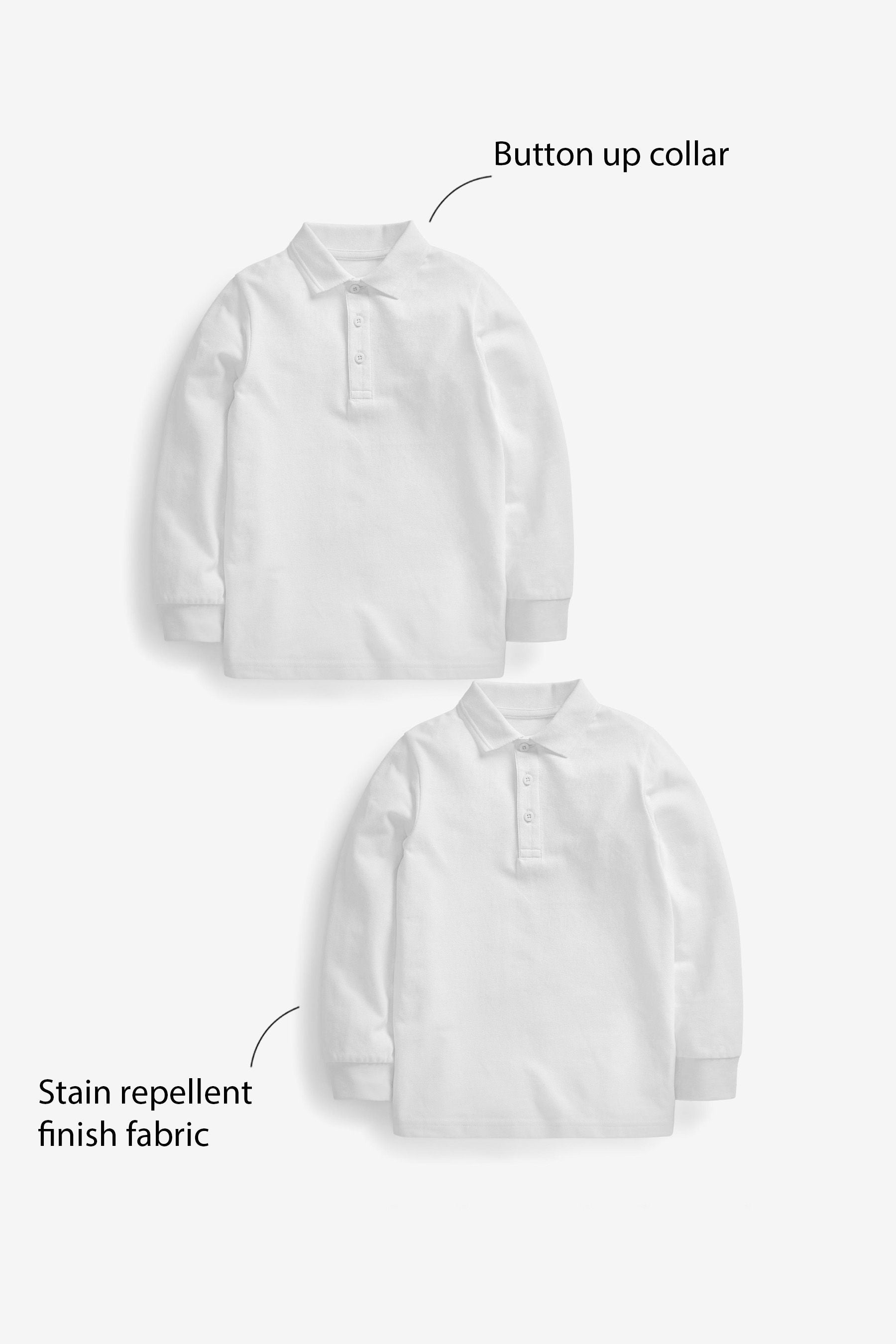 White Long Sleeve School Polo Shirts (3-16yrs)