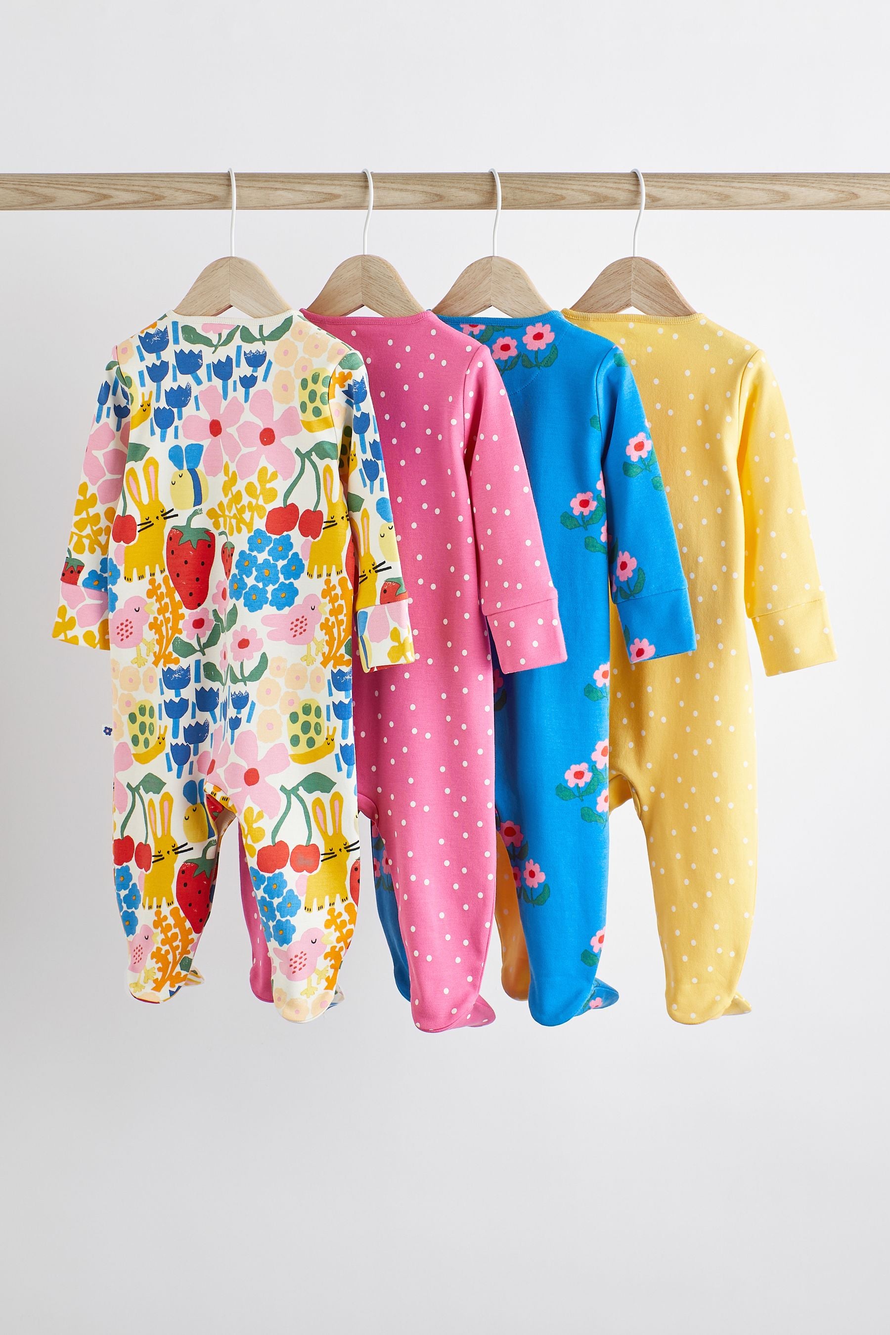 Multi Bright Baby 4 Pack Footed Sleepsuits (0-3yrs)