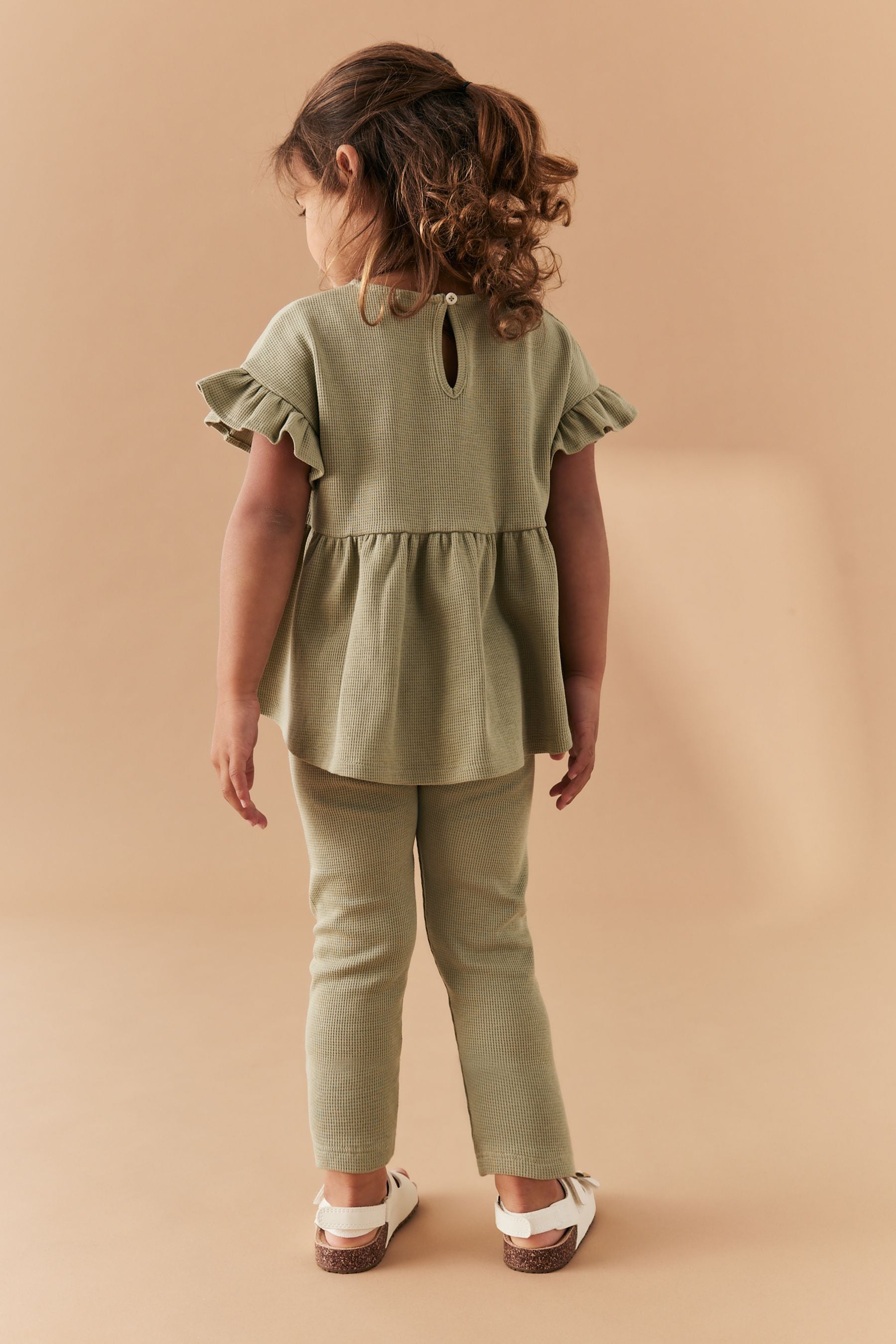 Green Short Sleeve Ruffle Top and Leggings Set (3mths-7yrs)