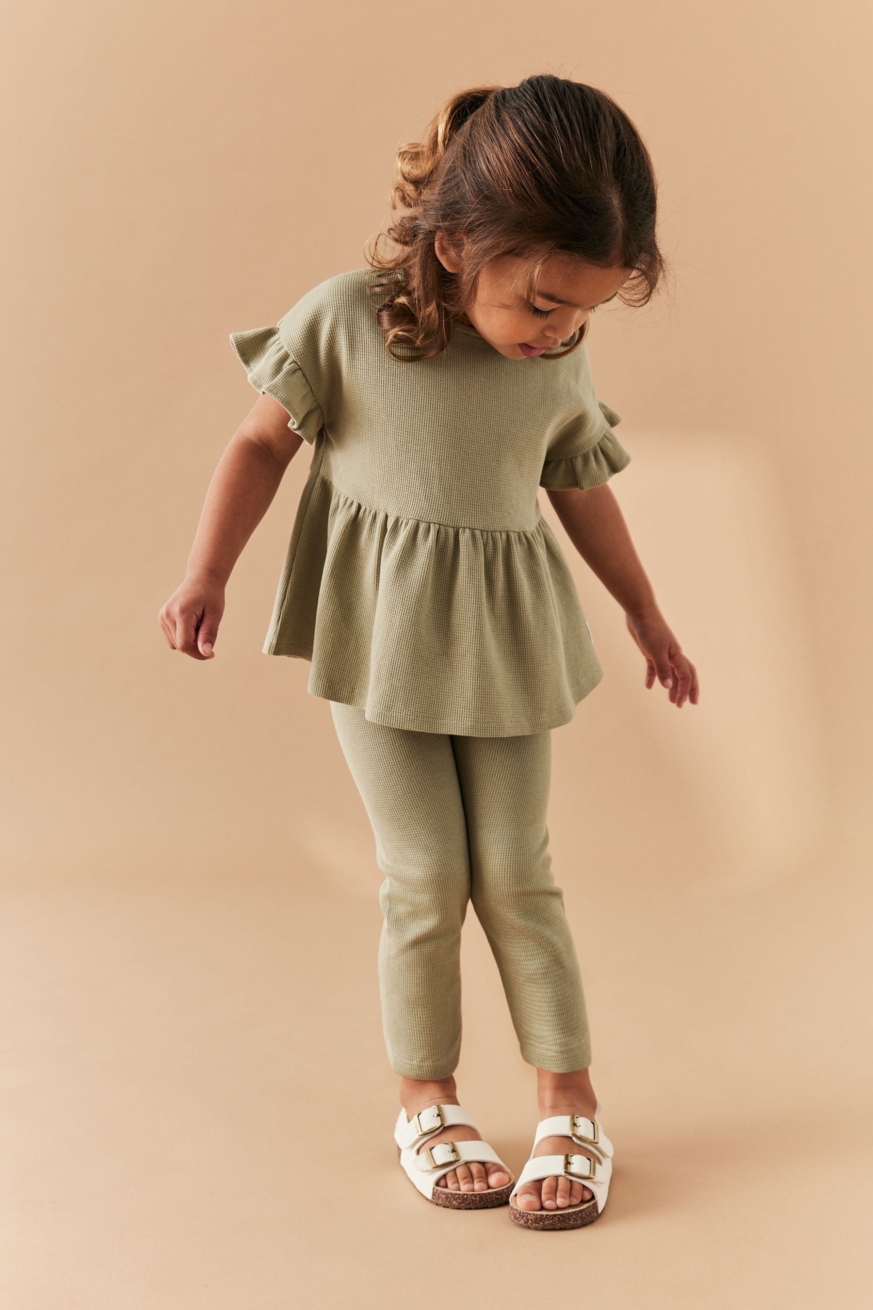 Green Short Sleeve Ruffle Top and Leggings Set (3mths-7yrs)