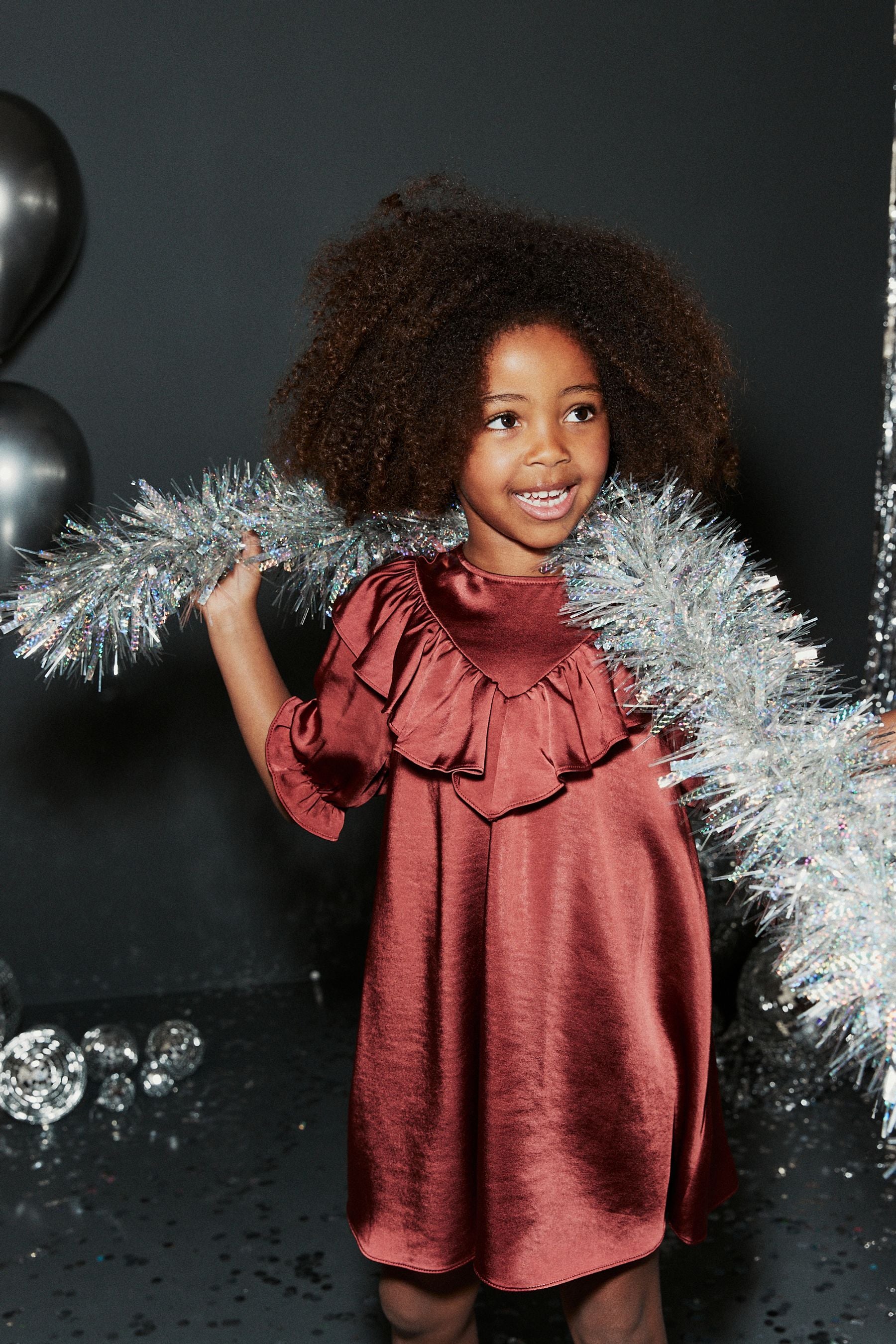 Rust Brown Satin Frill Dress (3-16yrs)