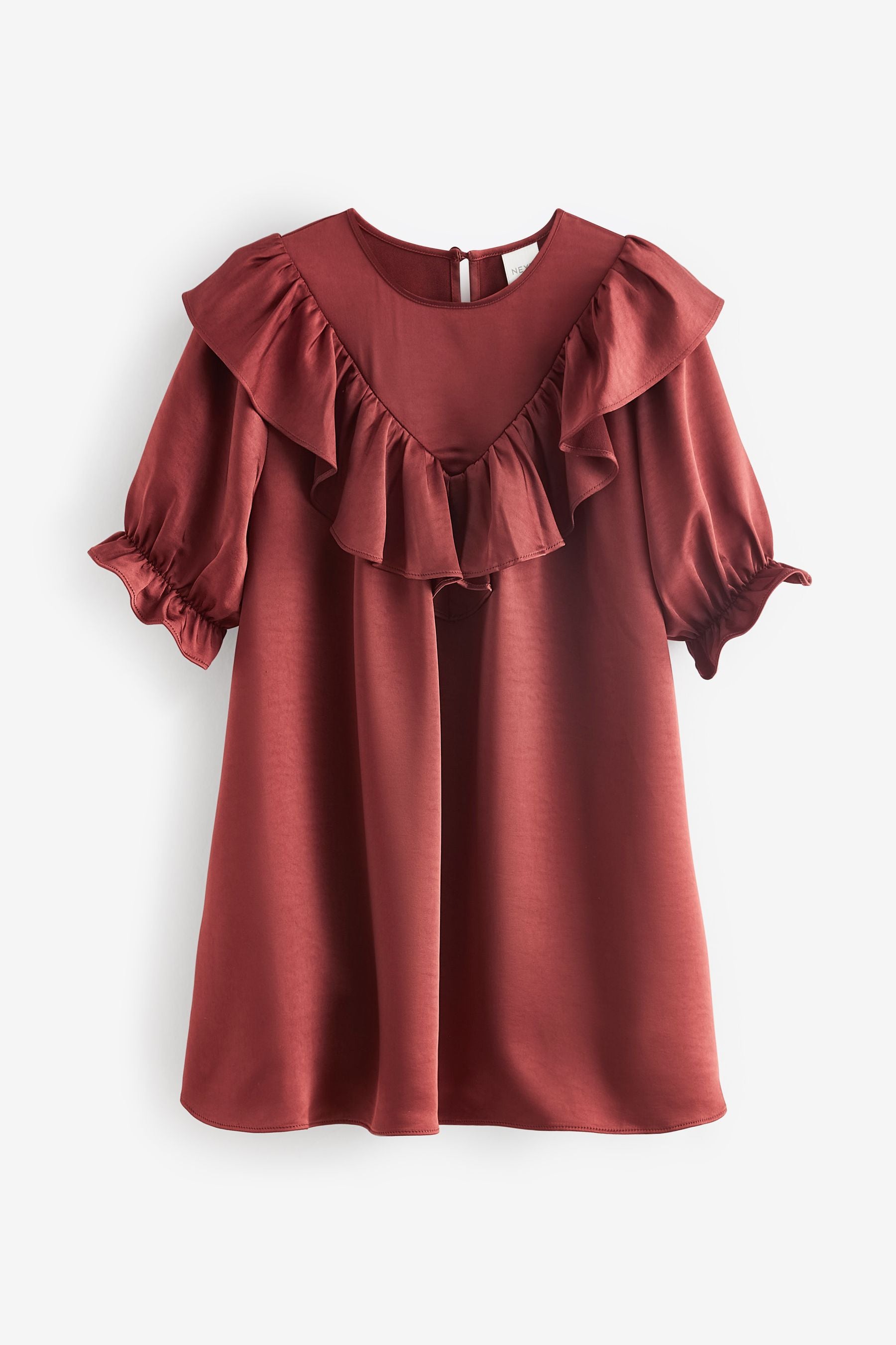 Rust Brown Satin Frill Dress (3-16yrs)