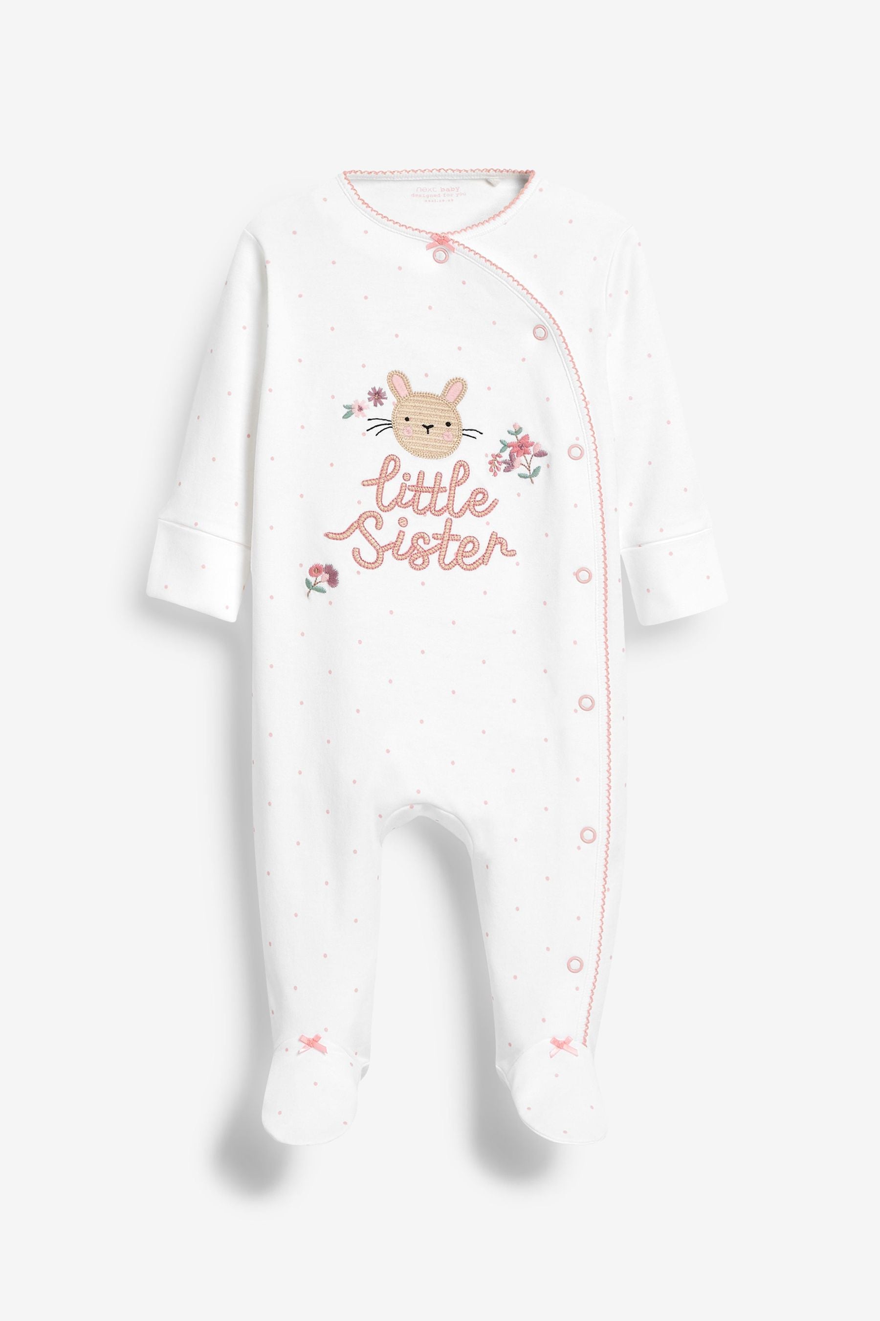 Pink Bunny Little Sister Baby Sleepsuit (0-2yrs)