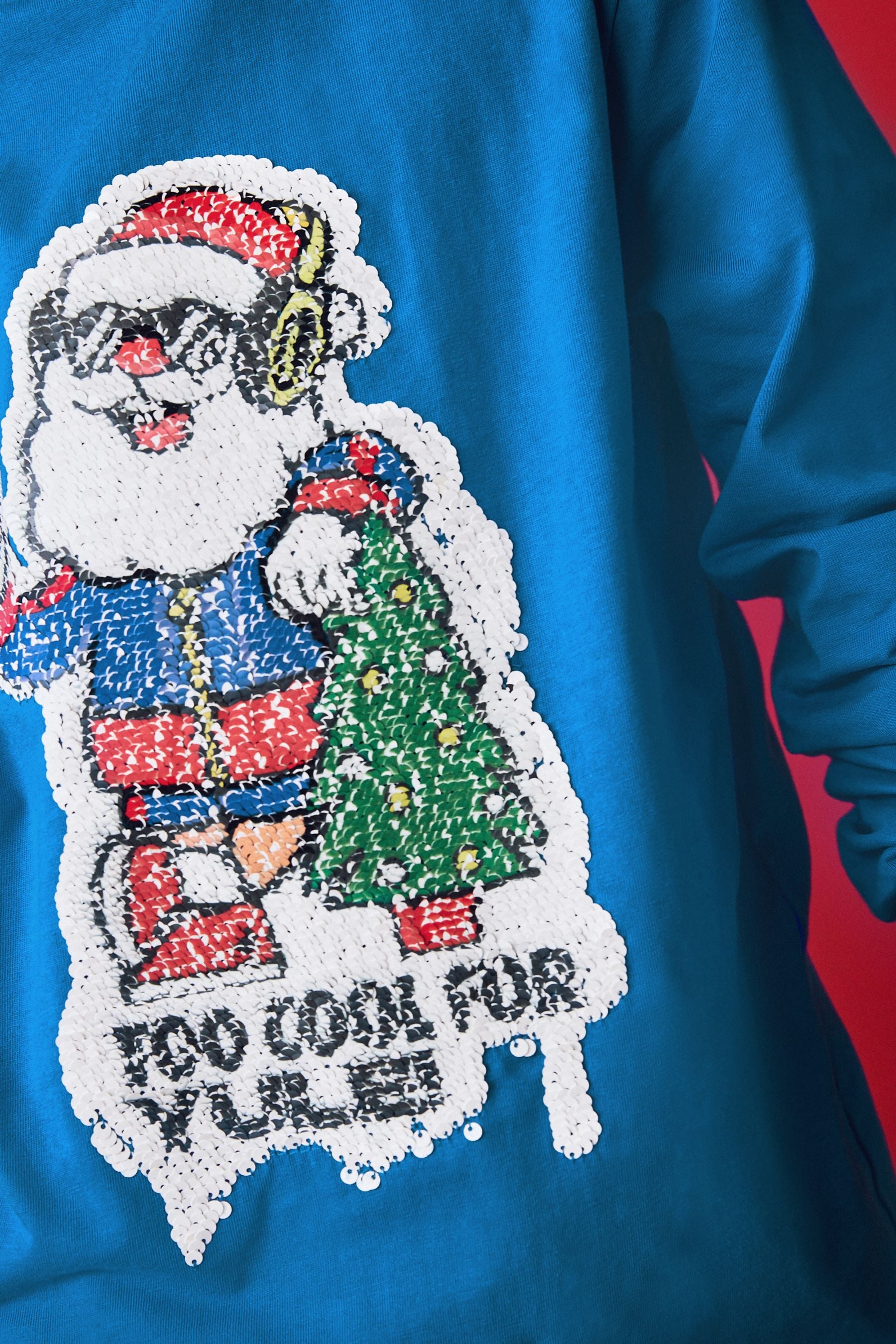 Cobalt Blue Santa Long Sleeve Flippy Sequin Christmas T-Shirt (3-16yrs)