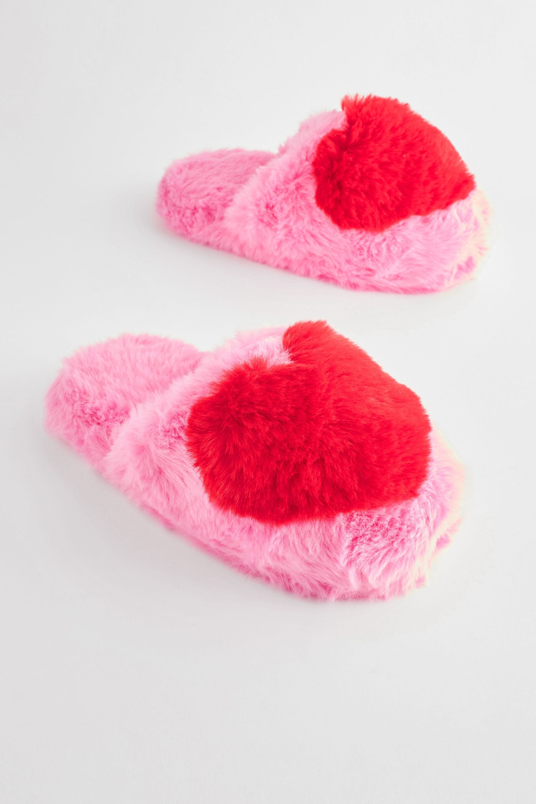 Pink Heart Faux Fur Mule Slippers