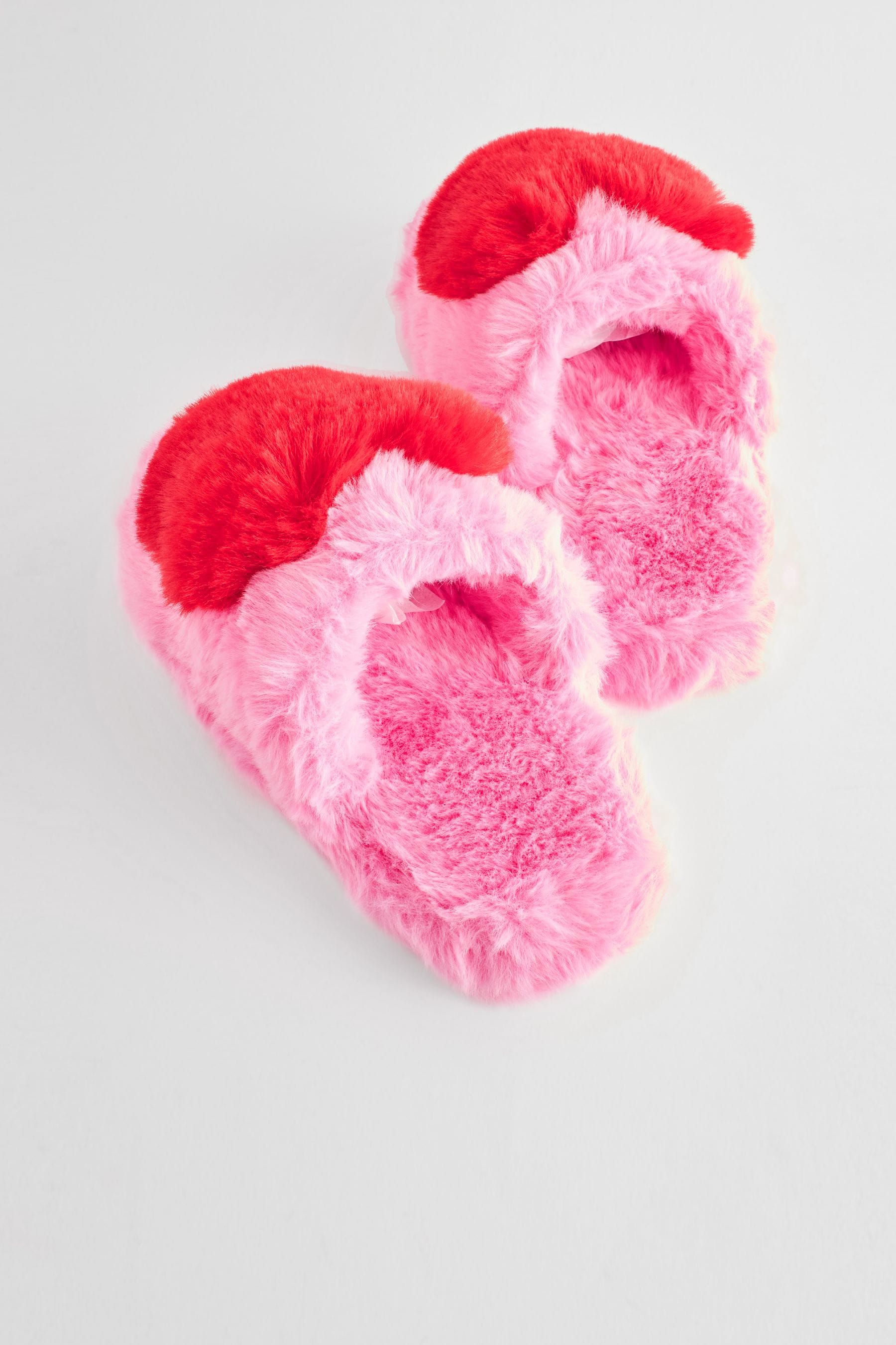 Pink Heart Faux Fur Mule Slippers