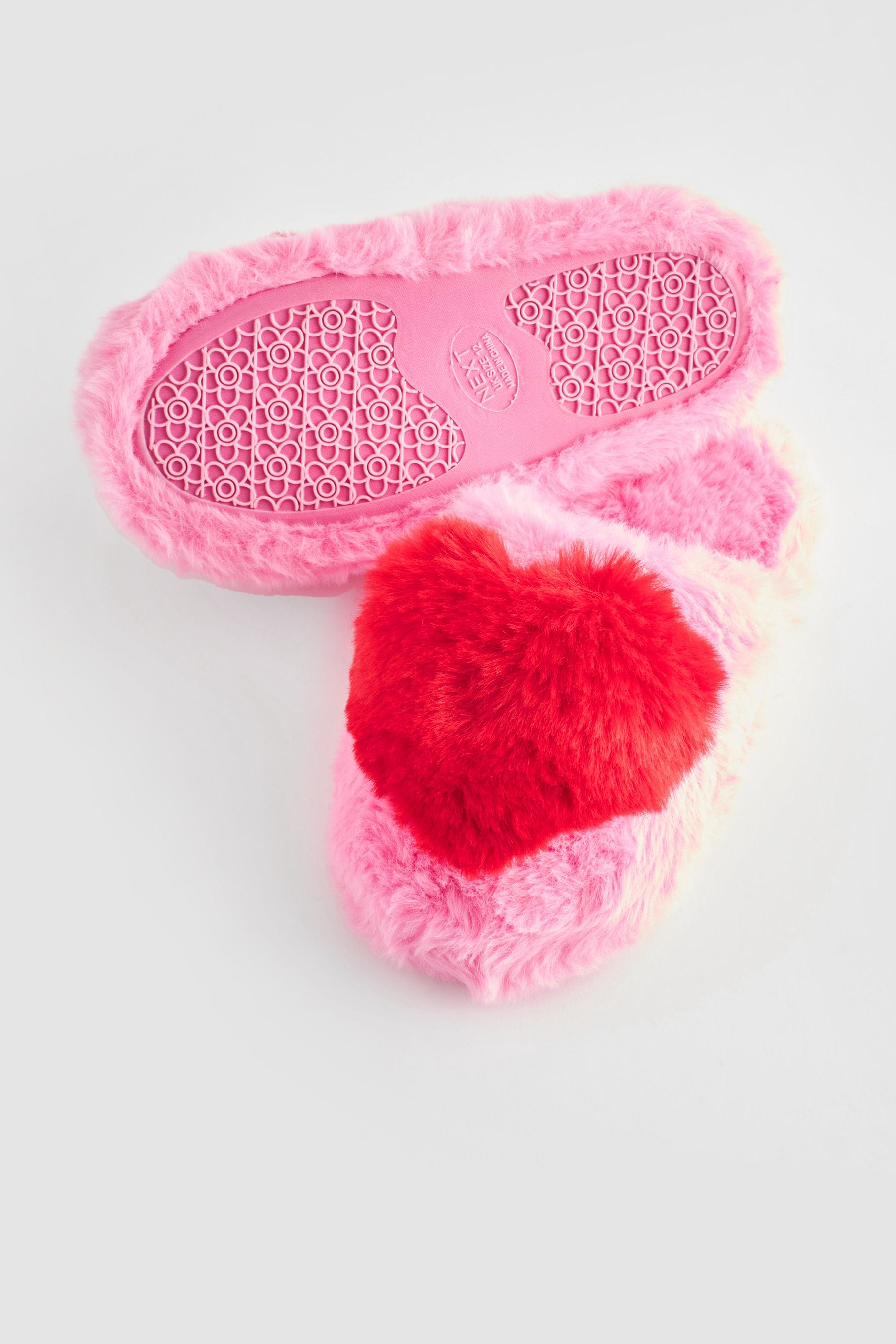 Pink Heart Faux Fur Mule Slippers