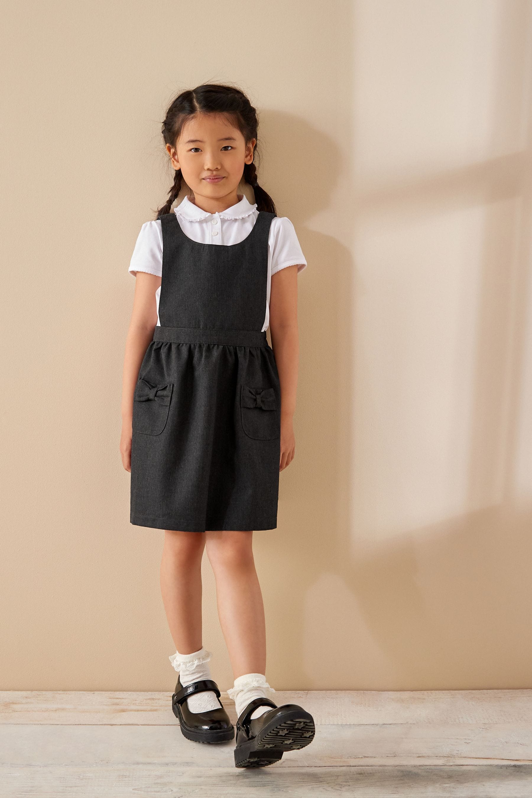 Grey Bow School Pinafore (3-14yrs)