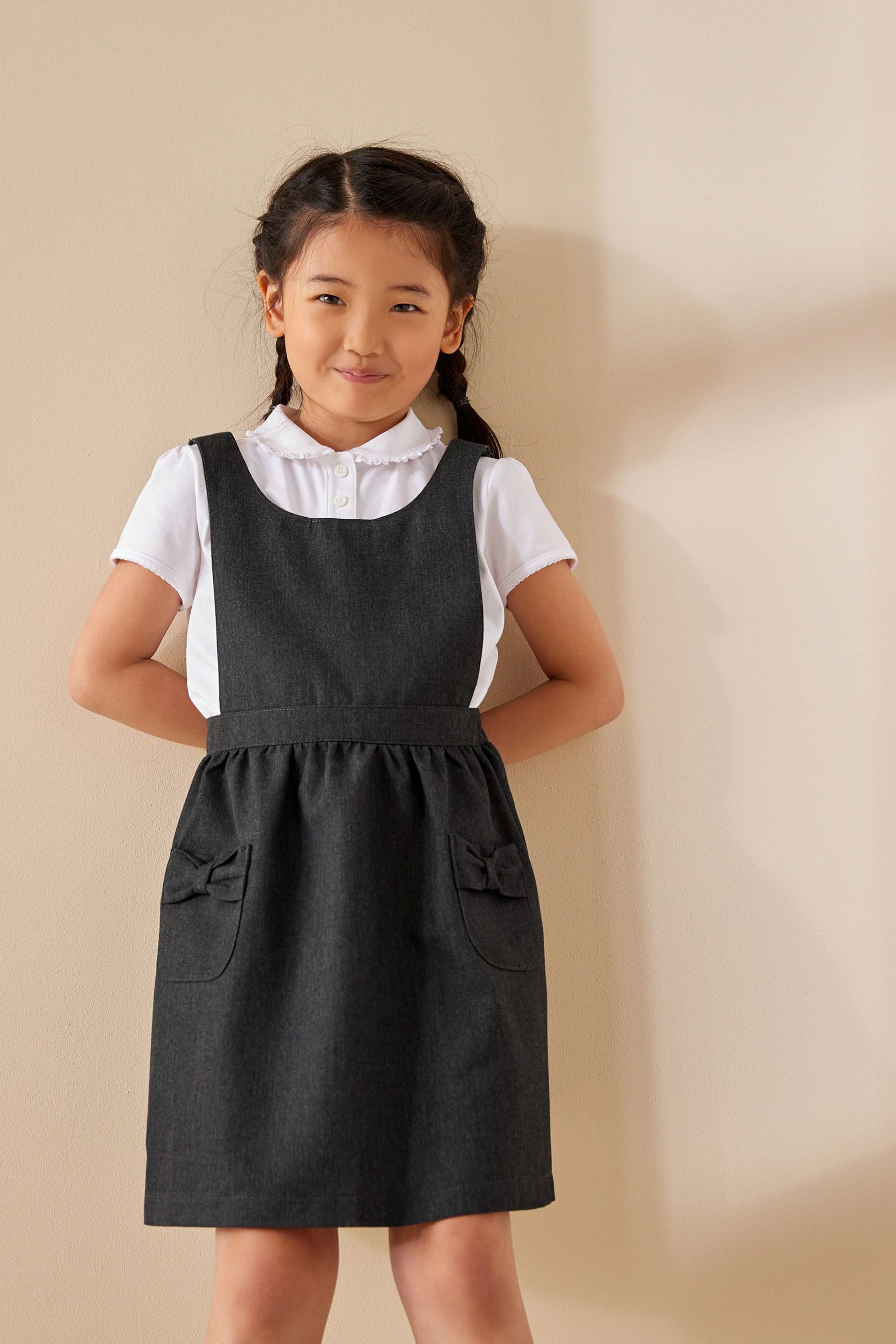 Grey Bow School Pinafore (3-14yrs)