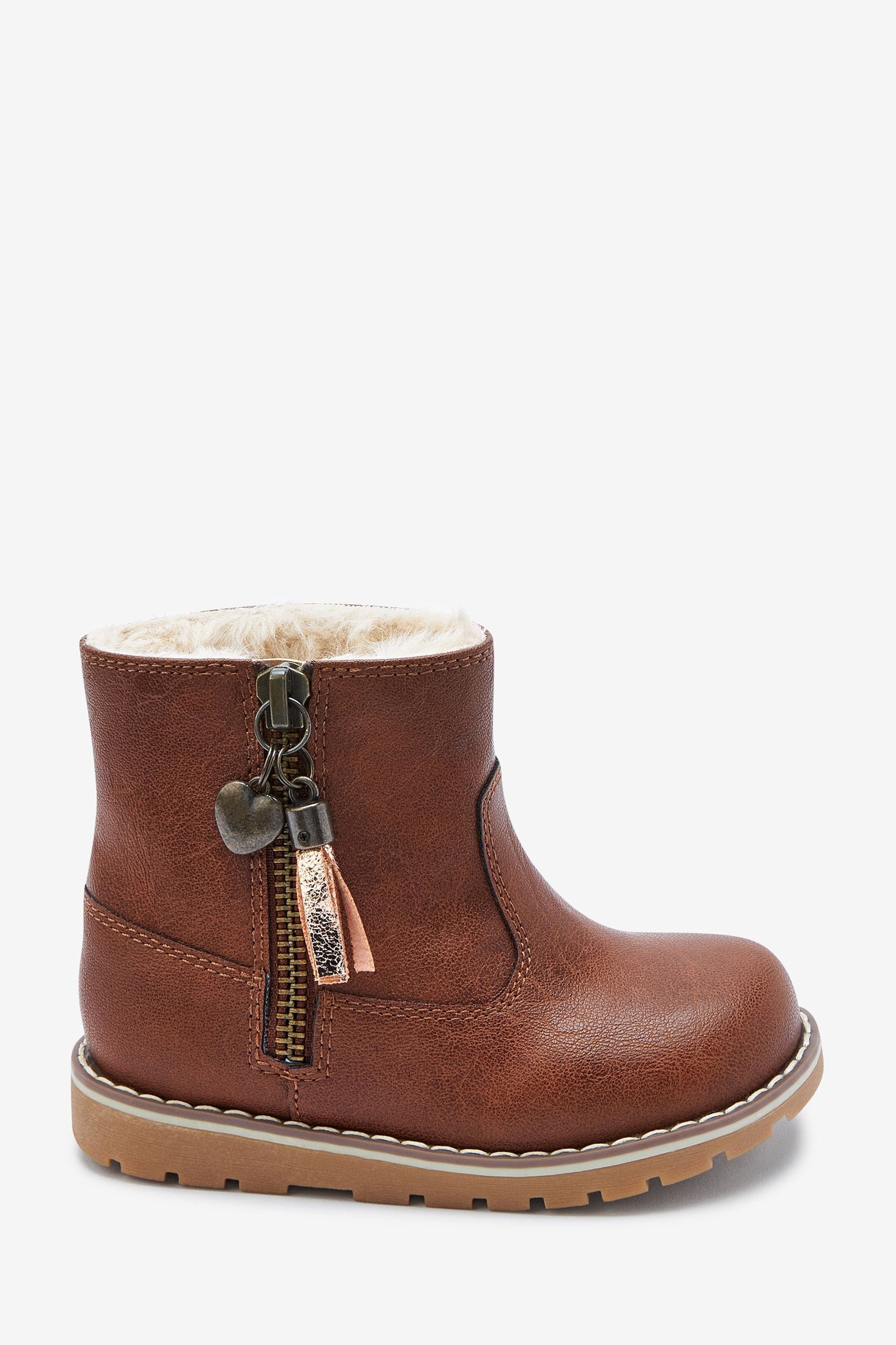 Tan Brown Warm Lined Tassel Detail Zip Boots