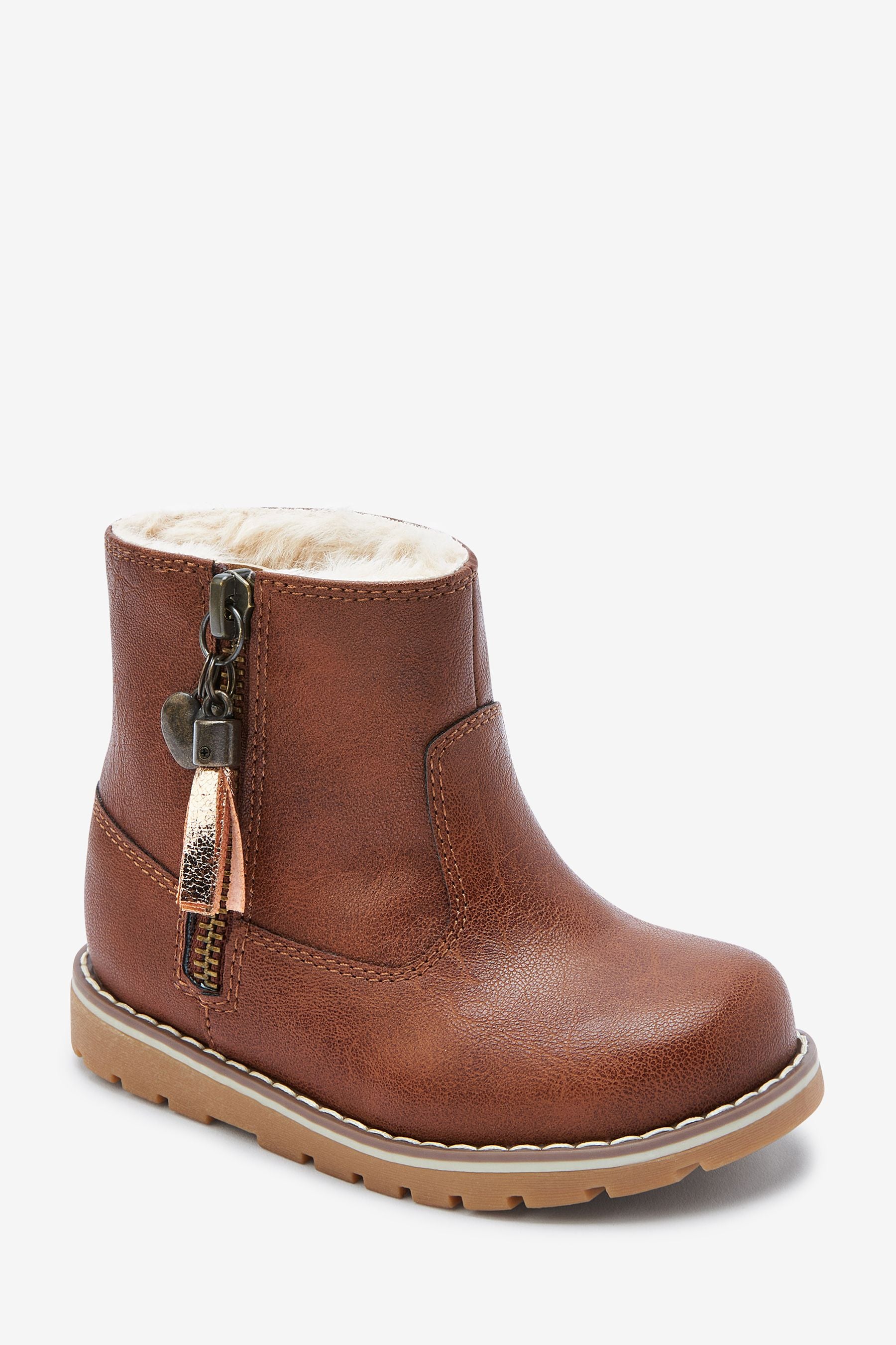 Tan Brown Warm Lined Tassel Detail Zip Boots