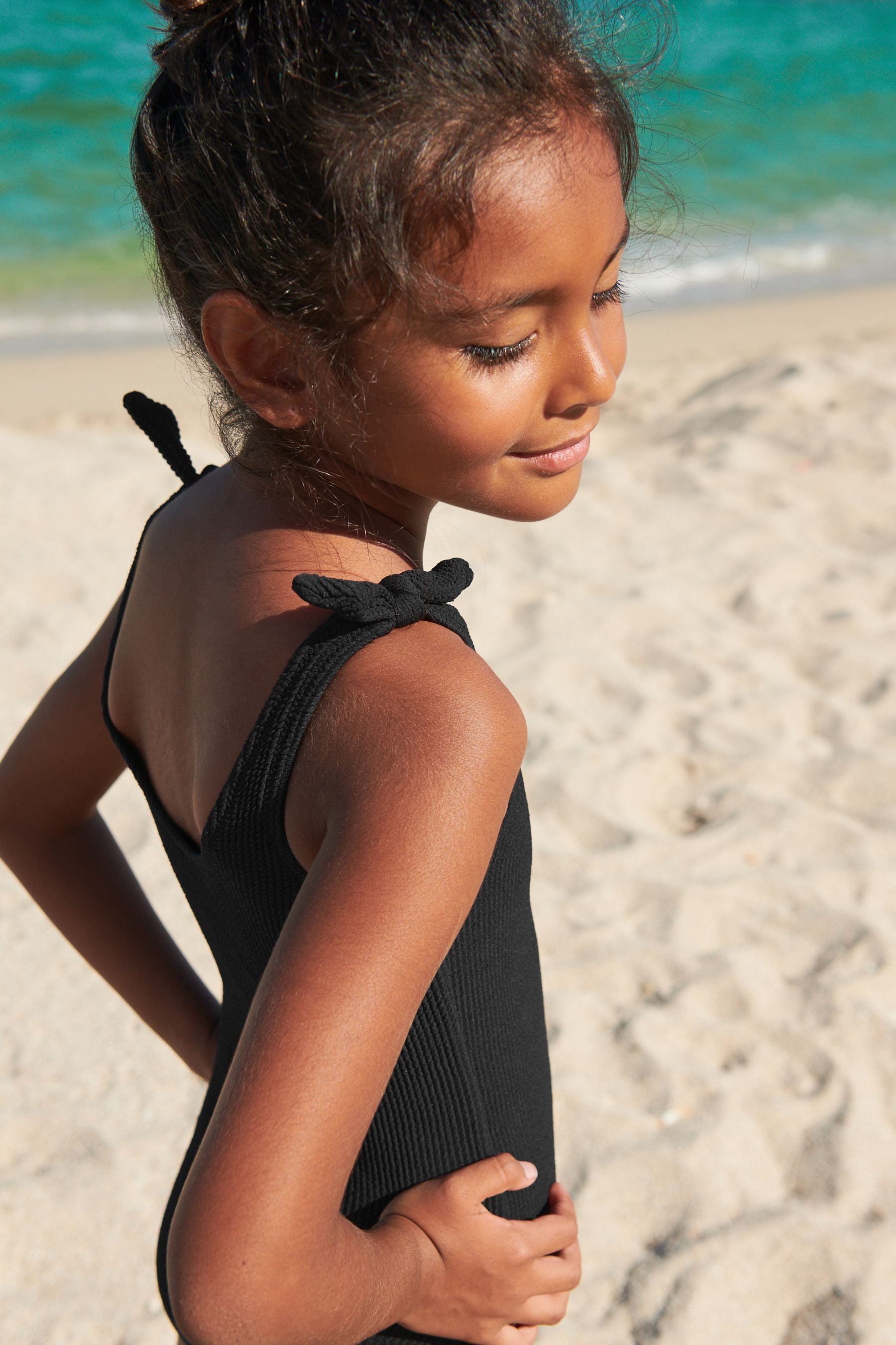 Black Textured Swimsuit (3-16yrs)