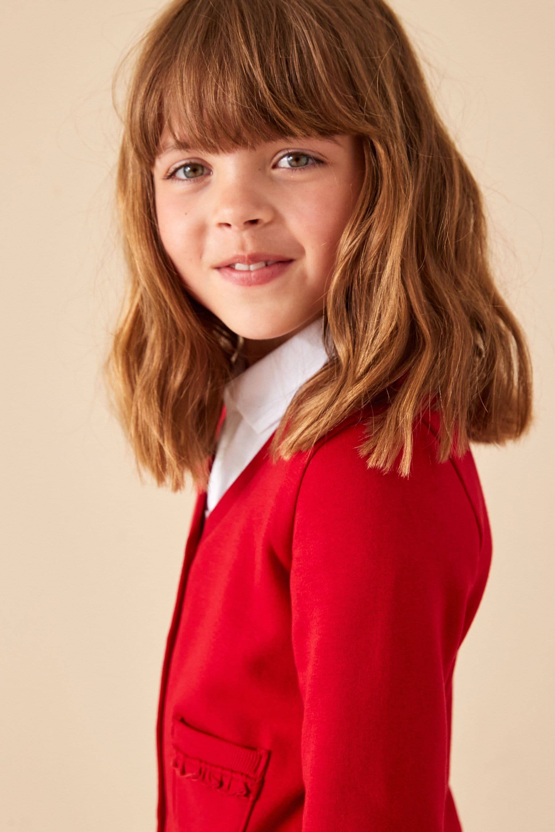 Red Cotton Rich Frill Pocket Jersey School Cardigan (3-16yrs)