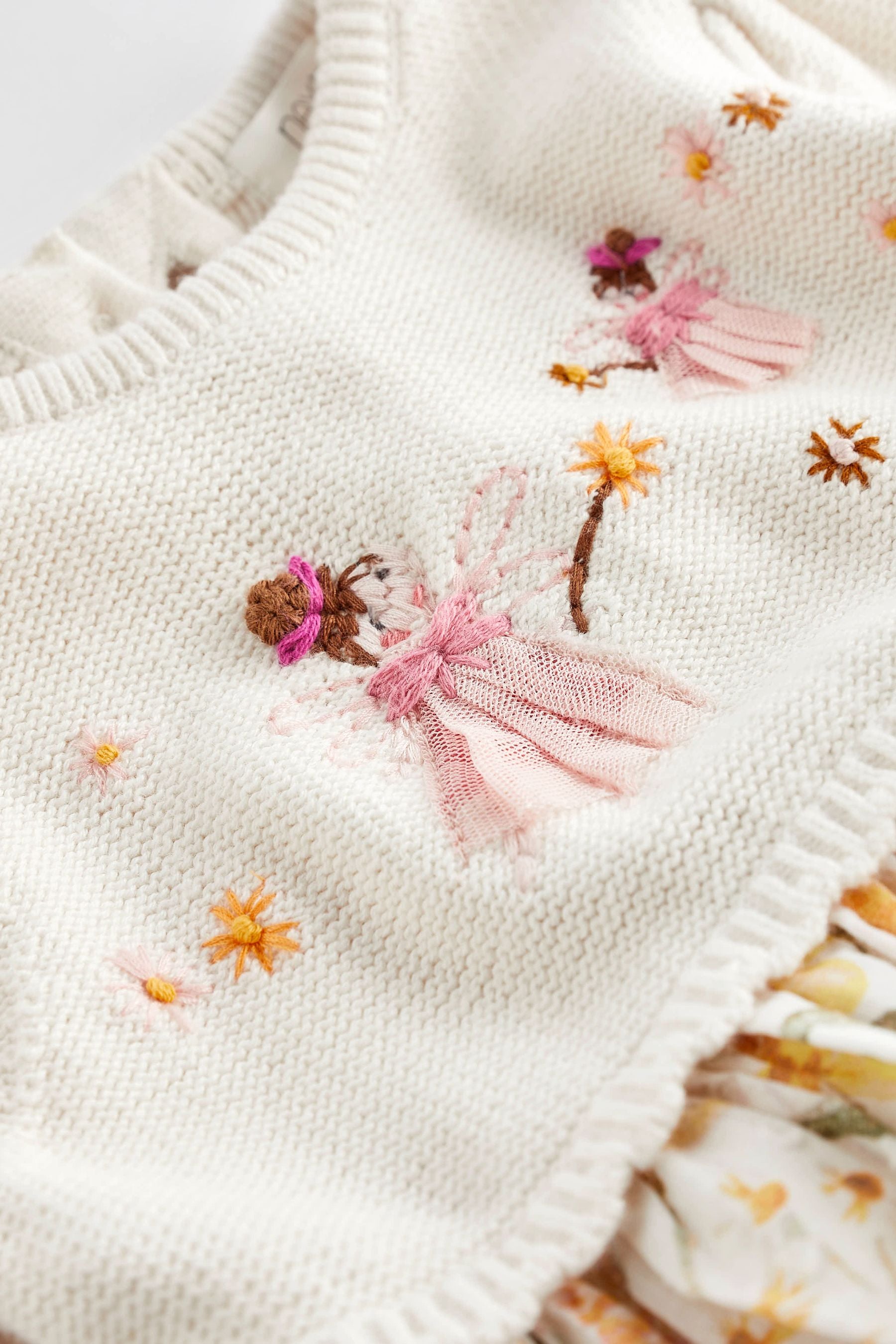 Cream Floral Bunny Embroidery Baby Dress (0mths-2yrs)