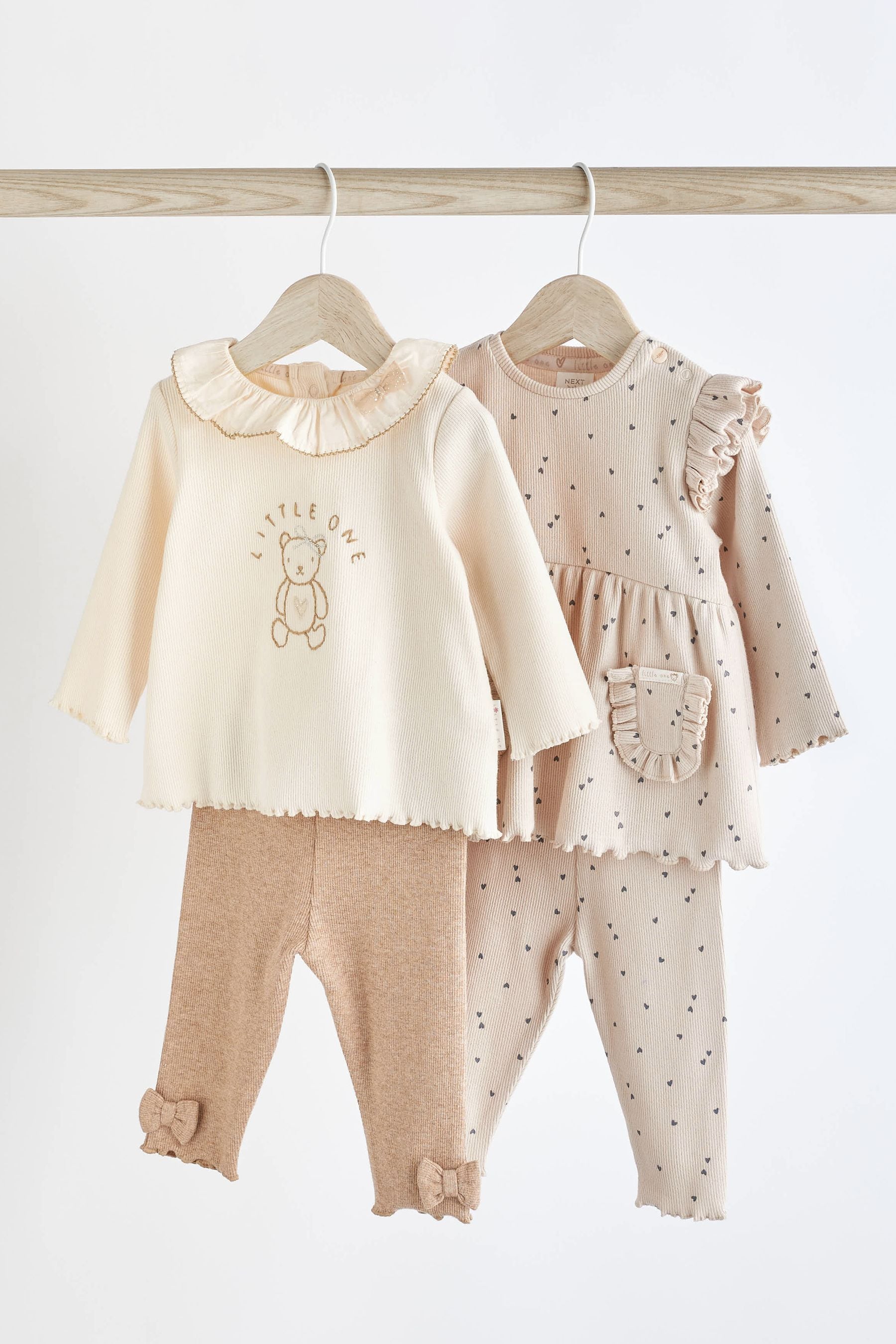 Beige Bear Baby T-Shirts and Leggings 4 Piece Set