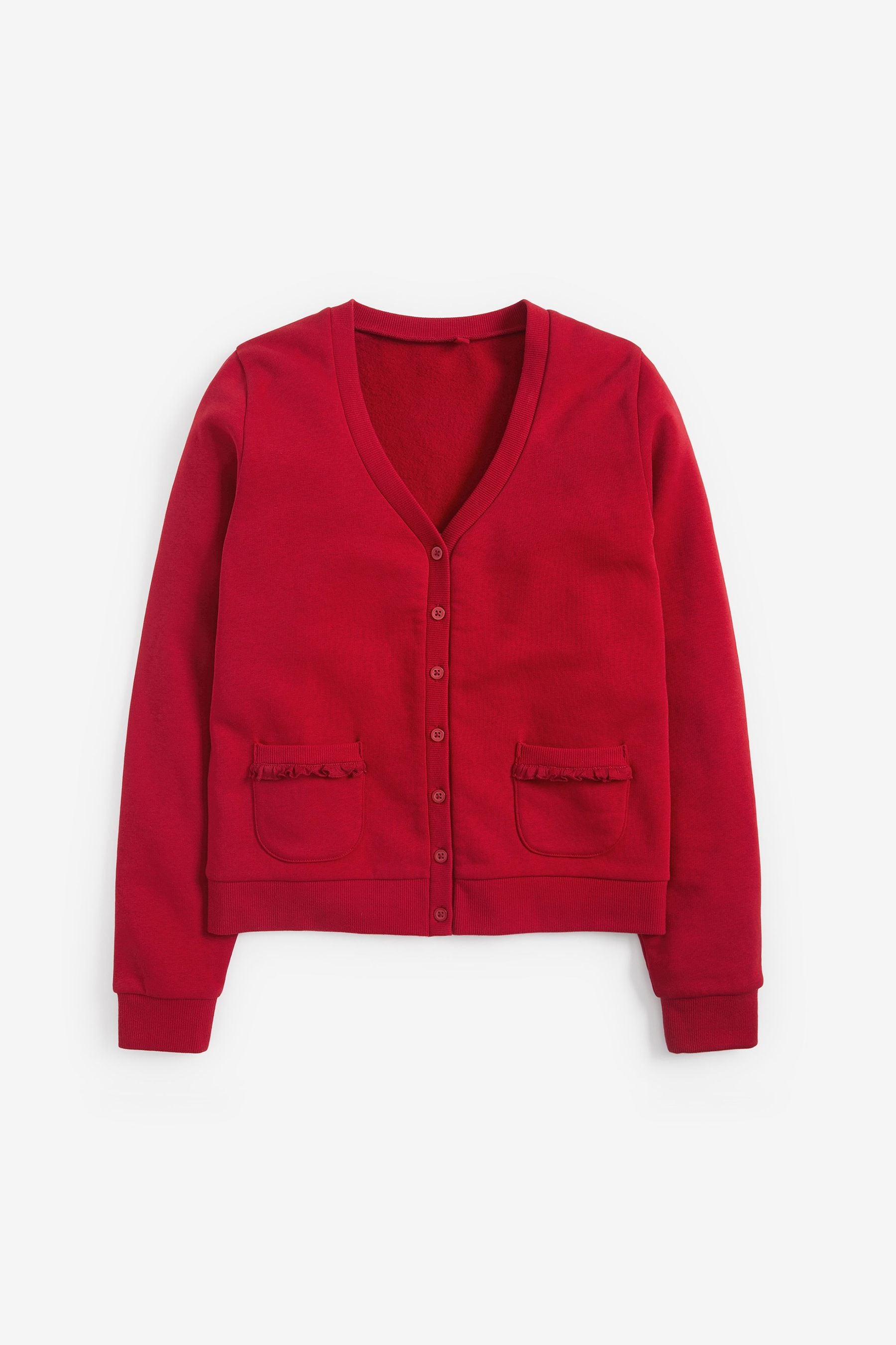 Red Cotton Rich Frill Pocket Jersey School Cardigan (3-16yrs)