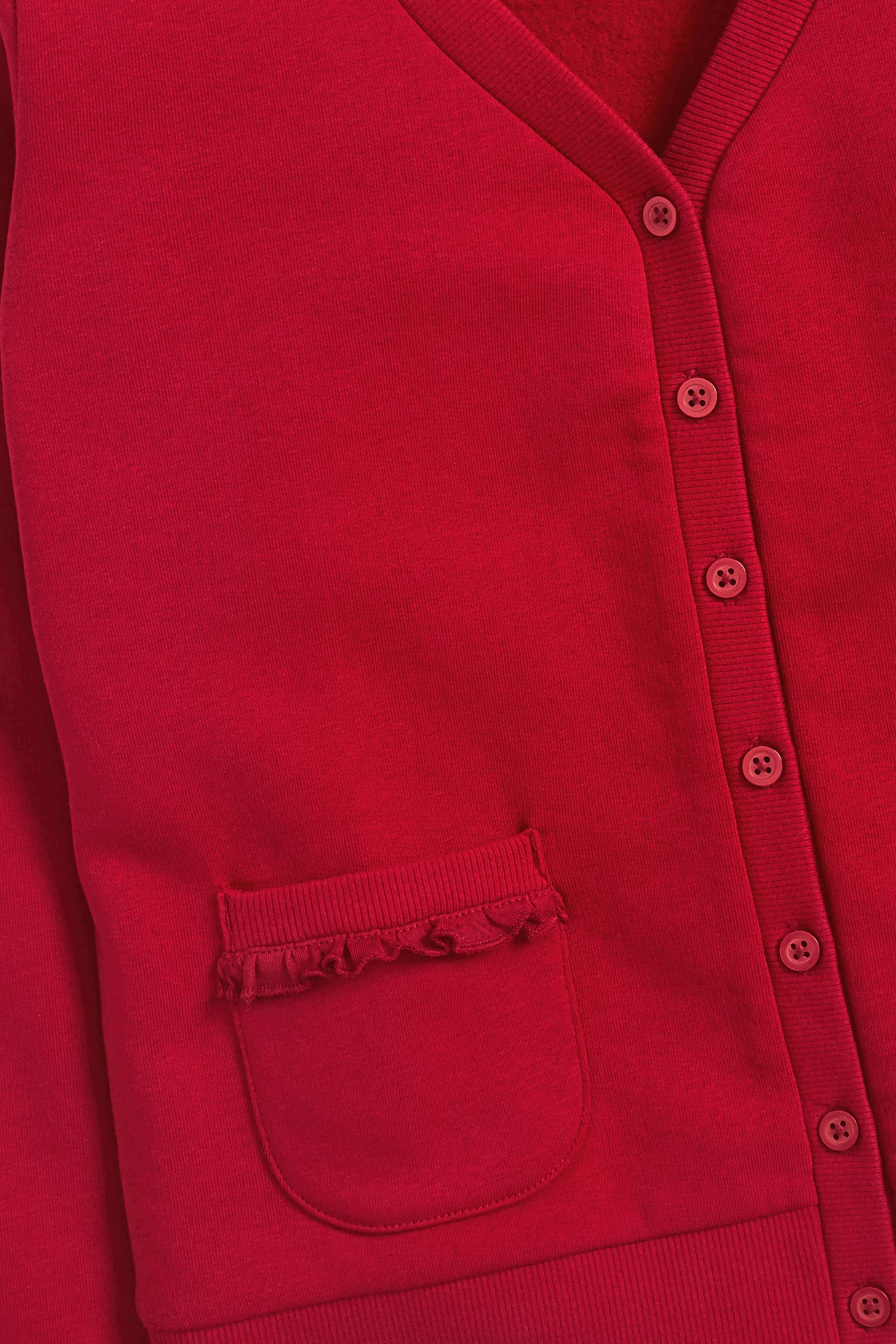 Red Cotton Rich Frill Pocket Jersey School Cardigan (3-16yrs)