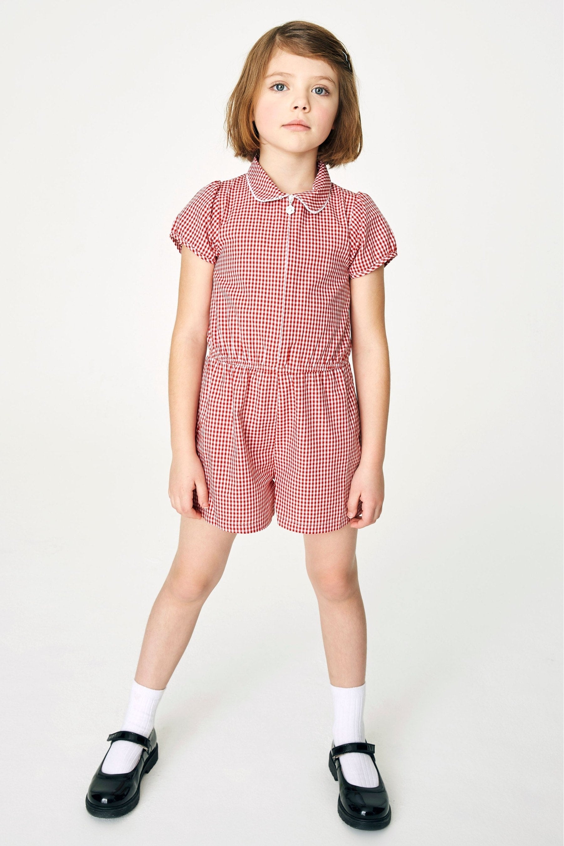 Red Cotton Rich Gingham School Playsuit (3-14yrs)