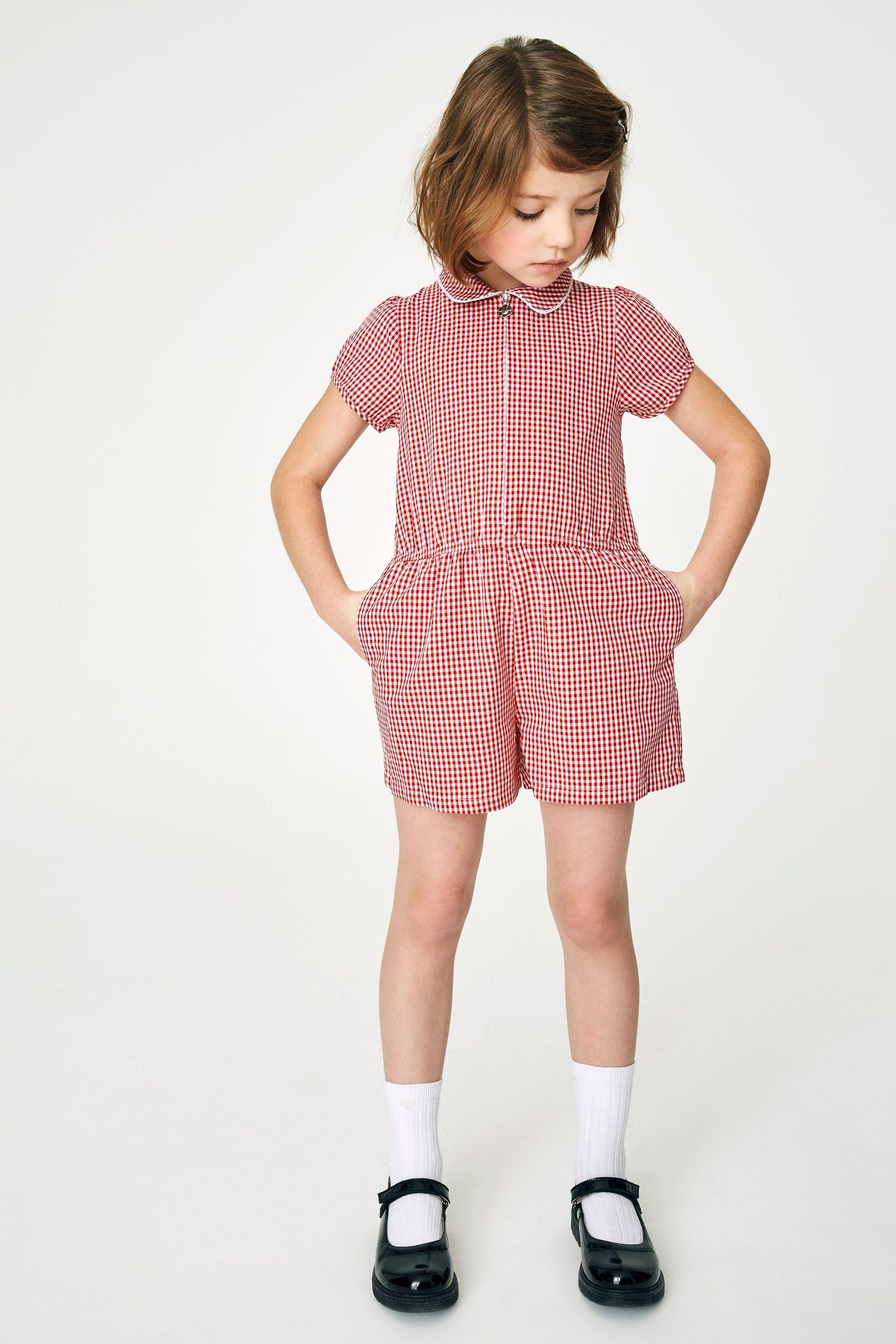 Red Cotton Rich Gingham School Playsuit (3-14yrs)