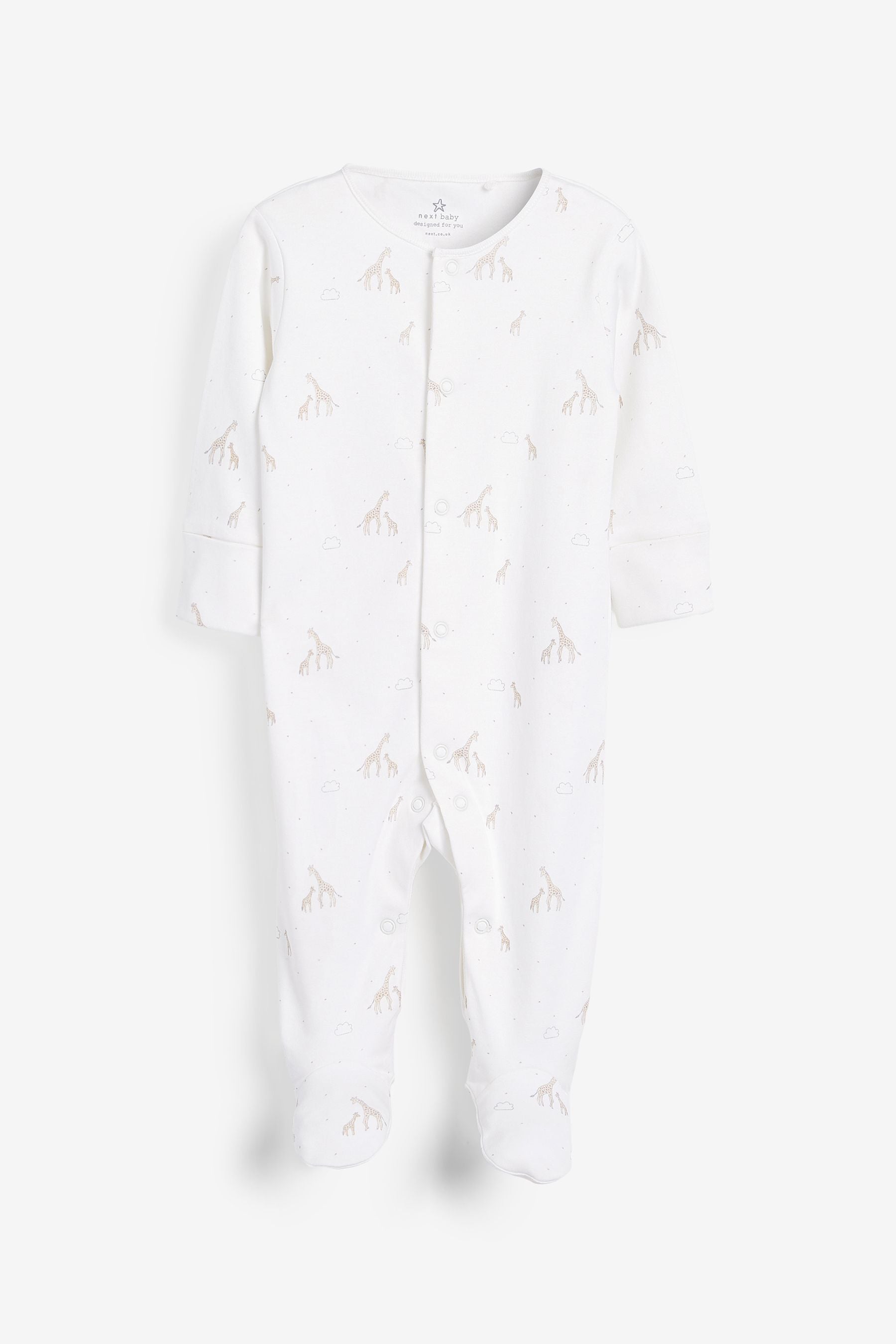 White Cotton Giraffe Baby Sleepsuit, Bodysuit, Bib & Hat Set (0-6mths)