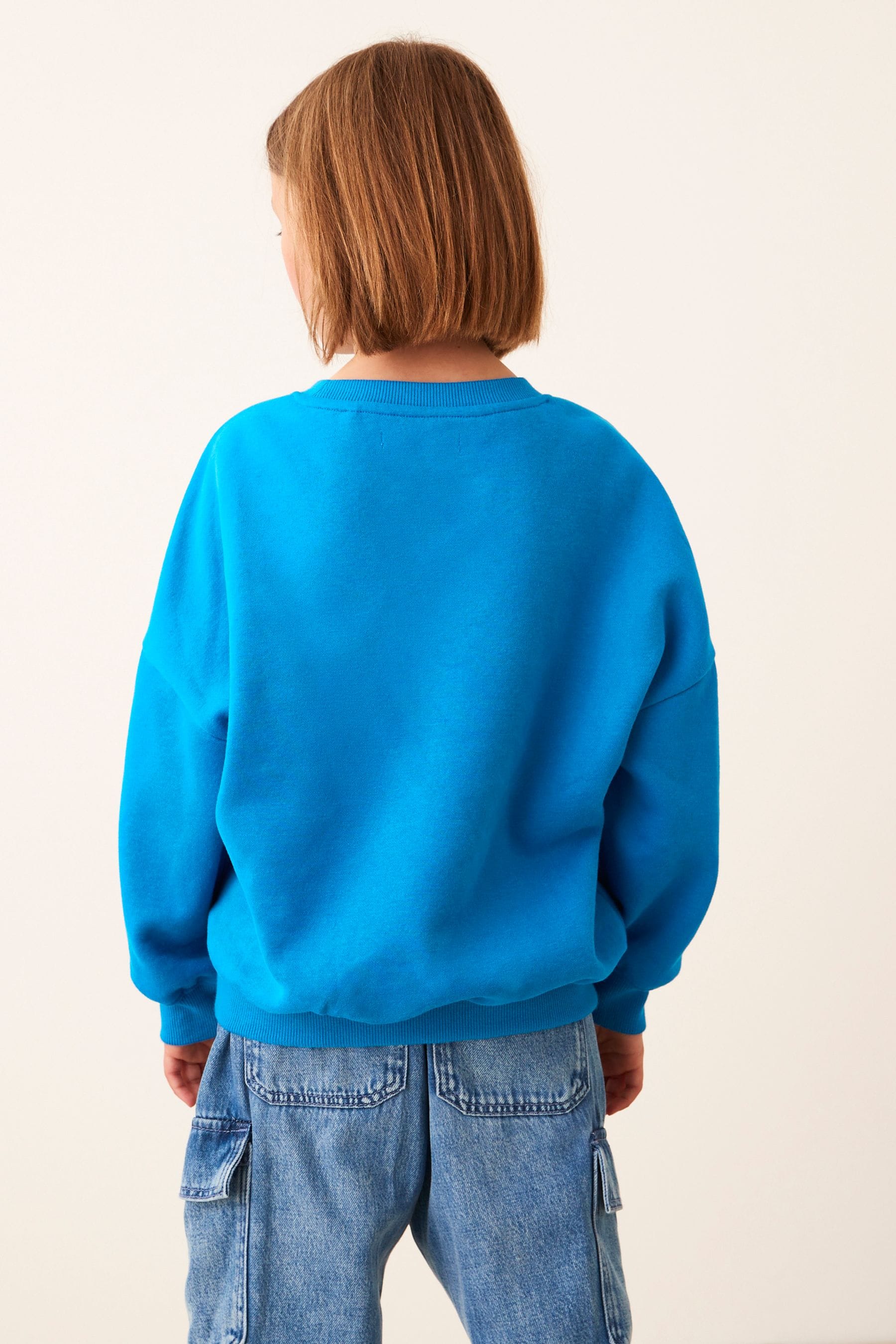 Blue Happy Oversized Slogan Long Sleeve Sweatshirt (3-16yrs)